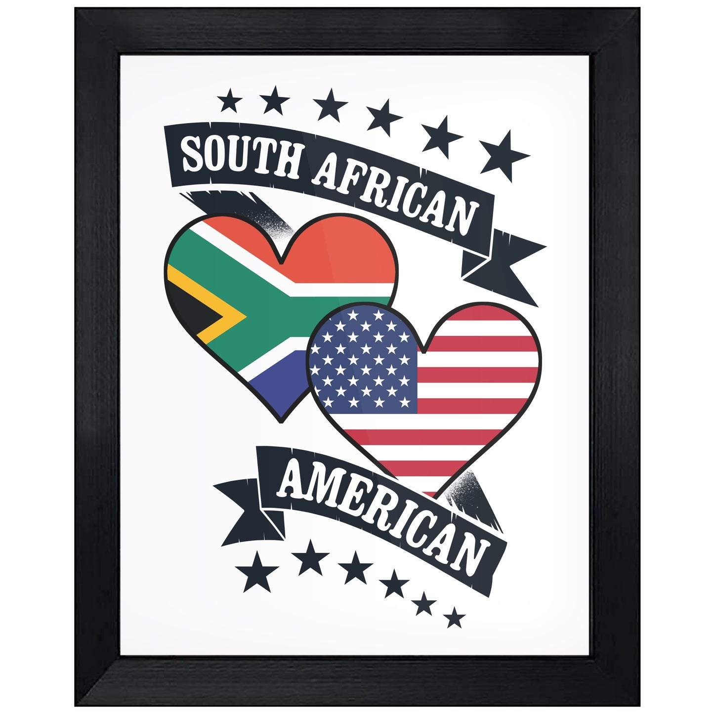 South African American Heart Flags South Africa America 8"x10" Wall Art Print