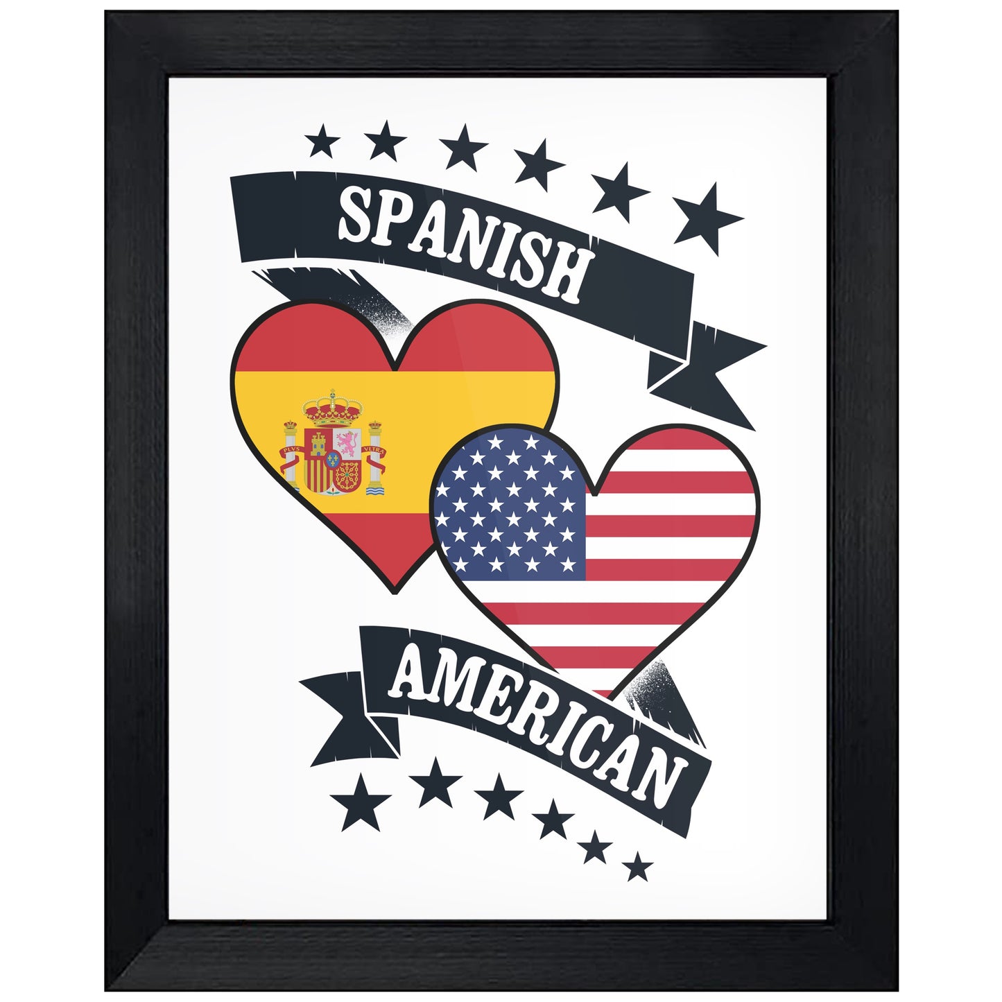 Spanish American Heart Flags Spain America 8"x10" Wall Art Print