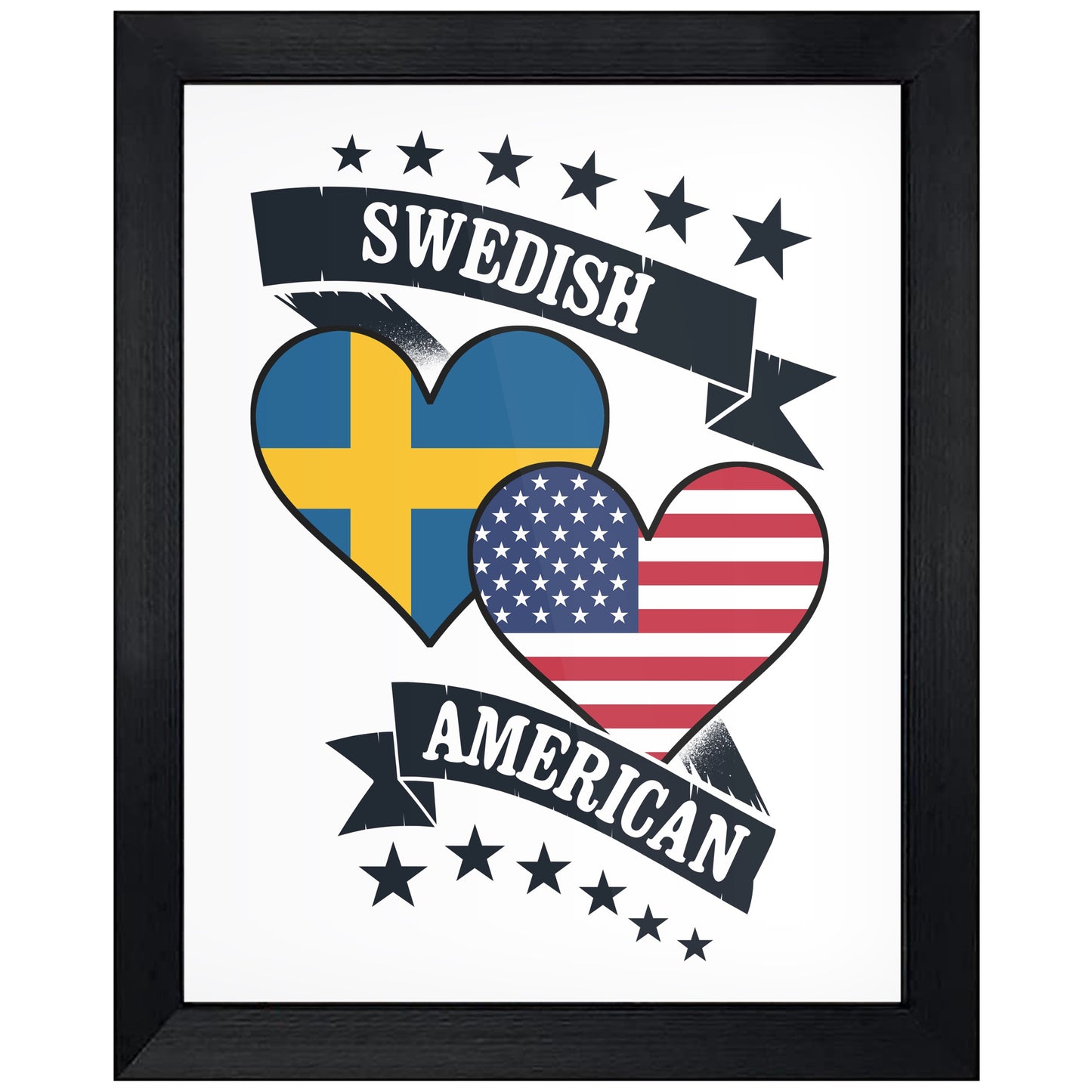 Swedish American Heart Flags Sweden America 8"x10" Wall Art Print