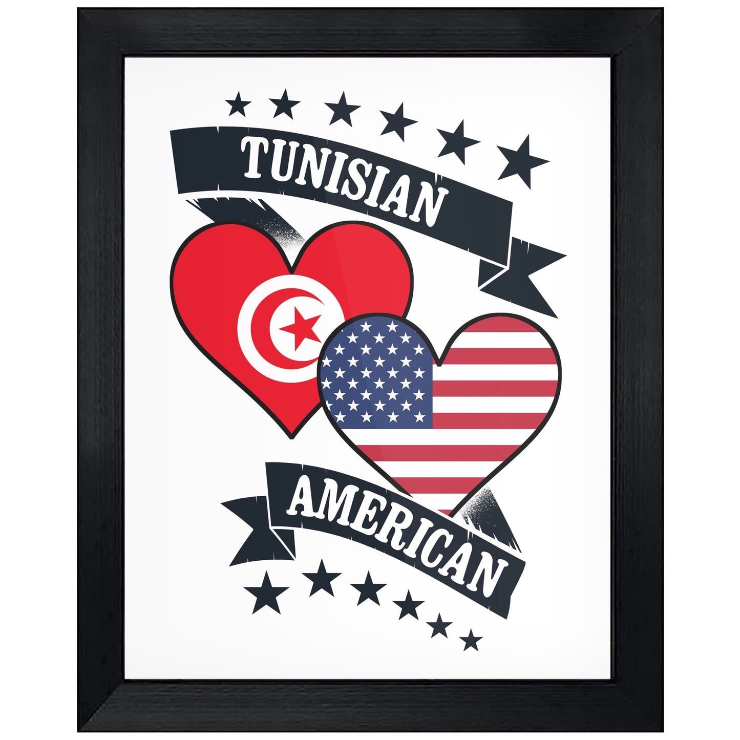 Tunisian American Heart Flags Tunisia America 8"x10" Wall Art Print