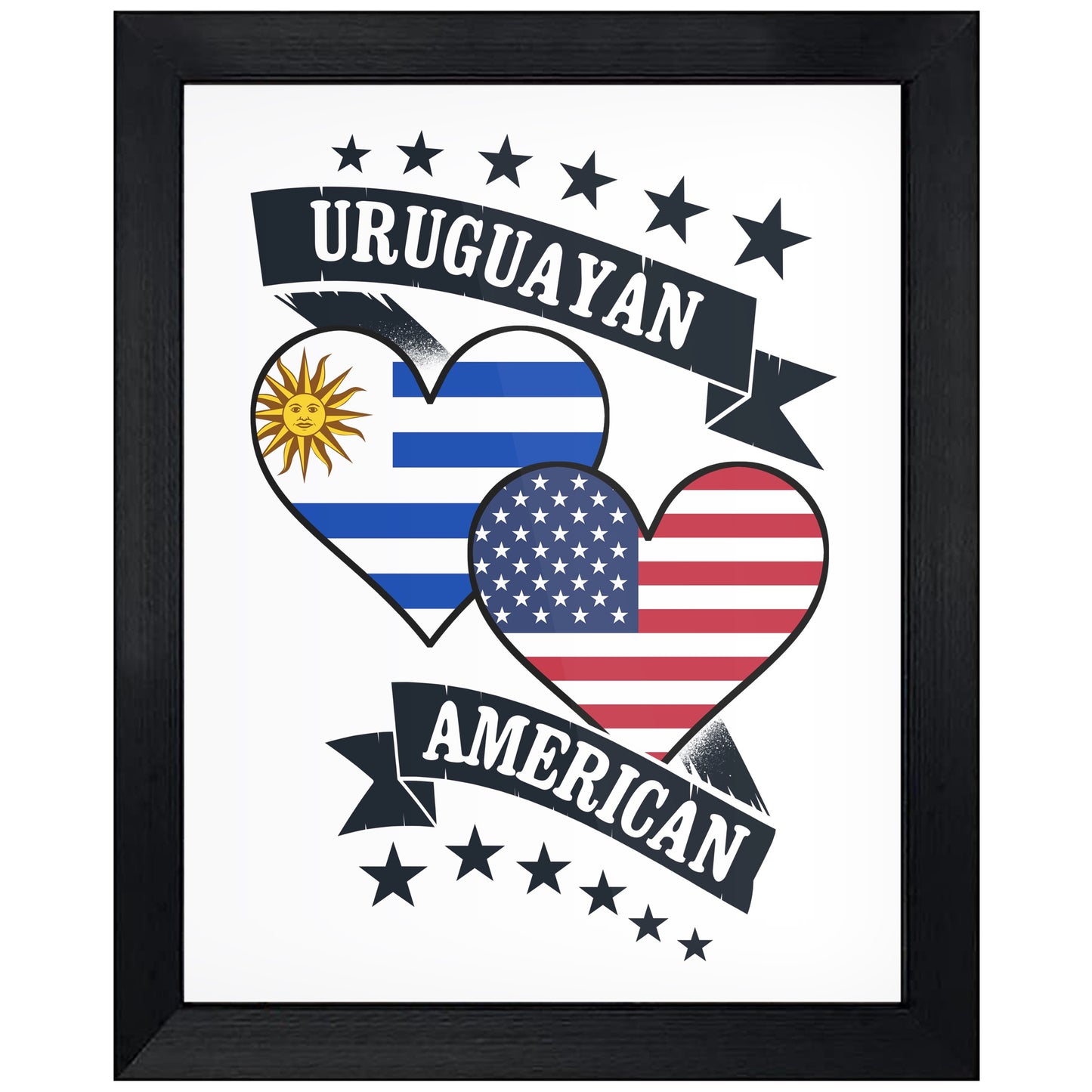 Uruguayan American Heart Flags Uruguay America 8"x10" Wall Art Print