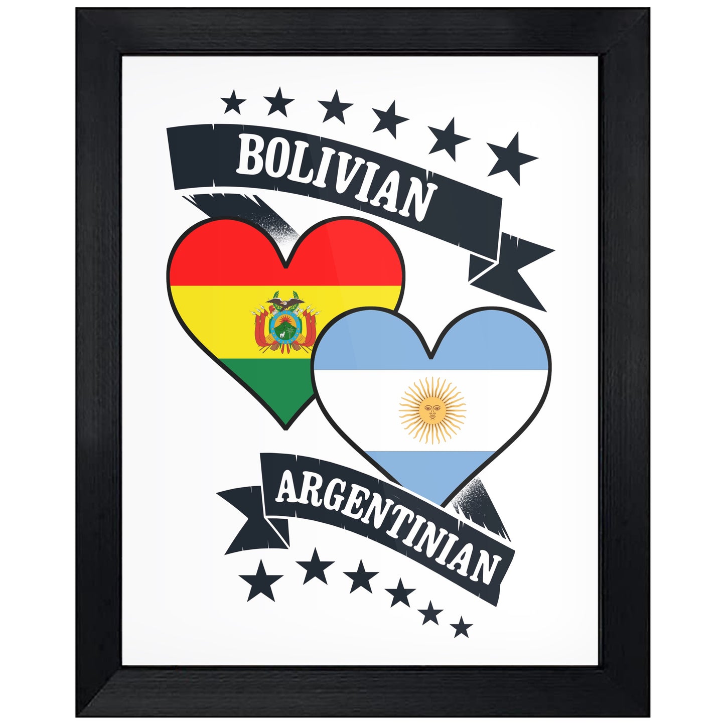 Bolivian Argentinian Heart Flags Bolivia Argentina 8"x10" Wall Art Print