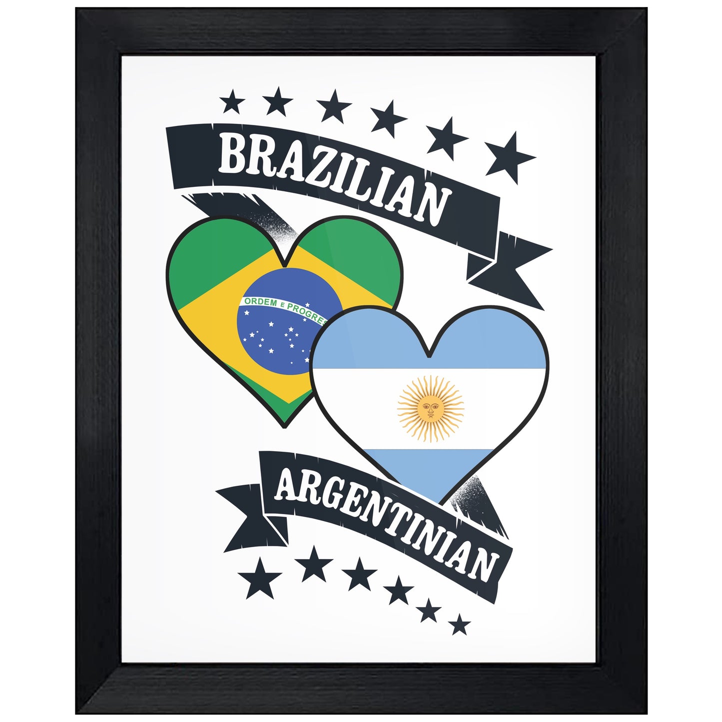 Brazilian Argentinian Heart Flags Brazil Argentina 8"x10" Wall Art Print