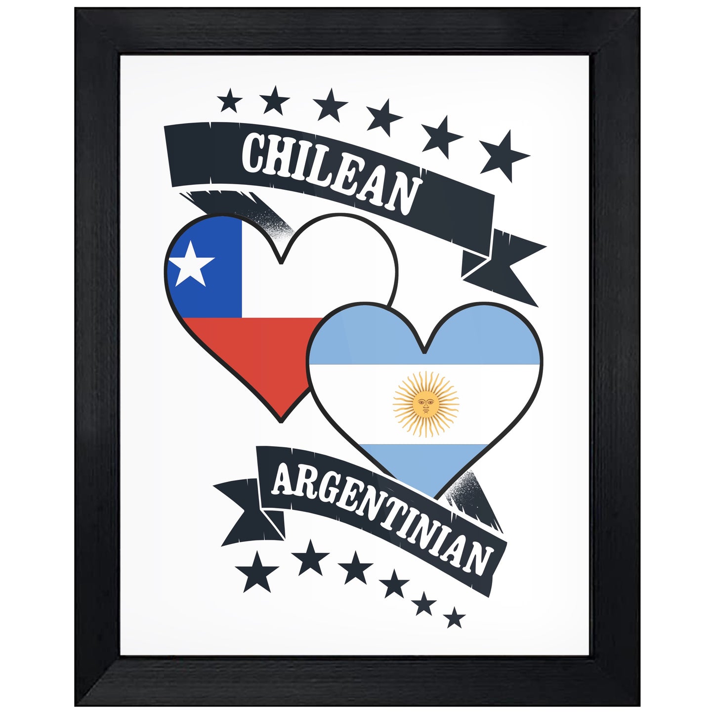 Chilean Argentinian Heart Flags Chile Argentina 8"x10" Wall Art Print