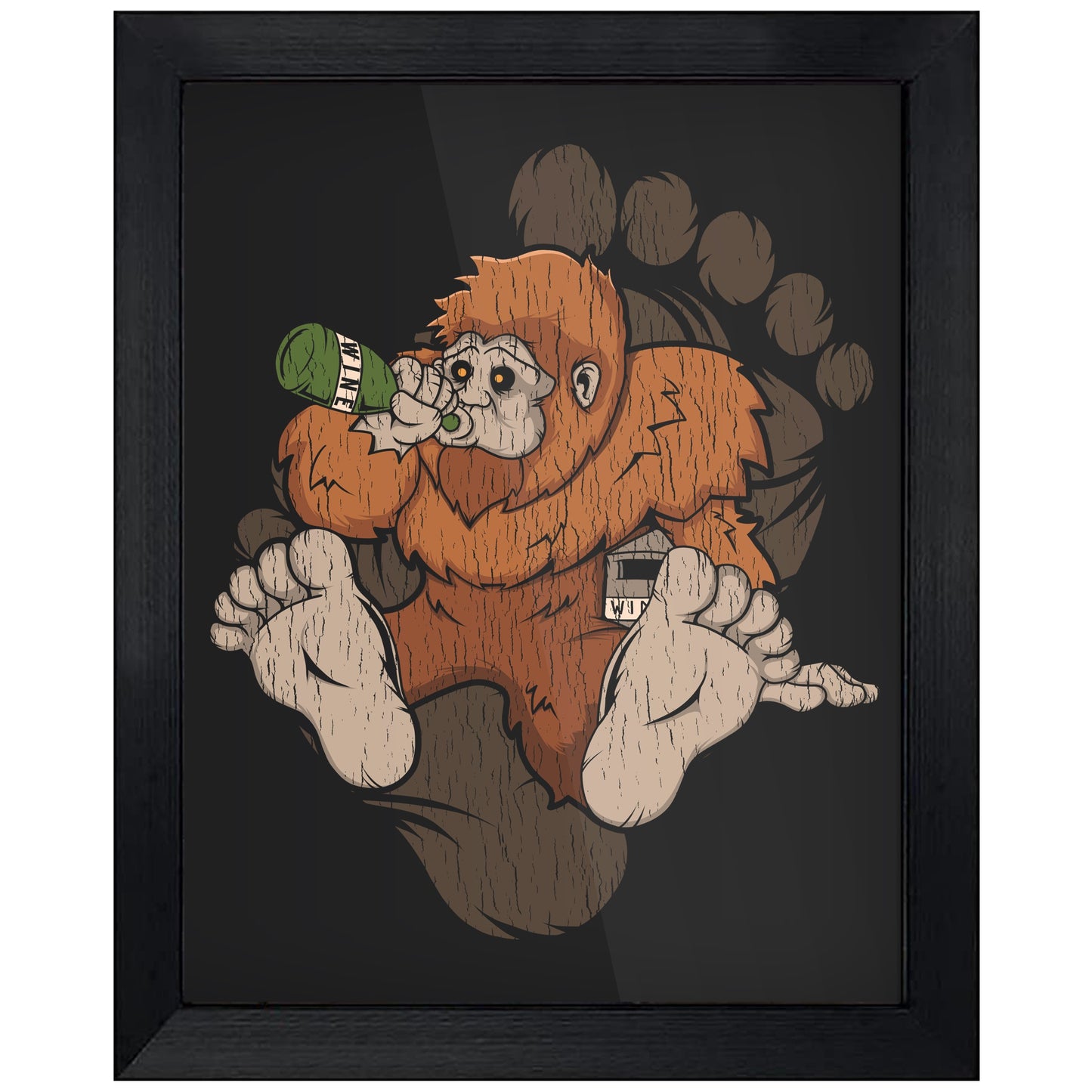 Bigfoot Wine Art - Sasquatch Drinking Wine 8"x10" Wall Art Print