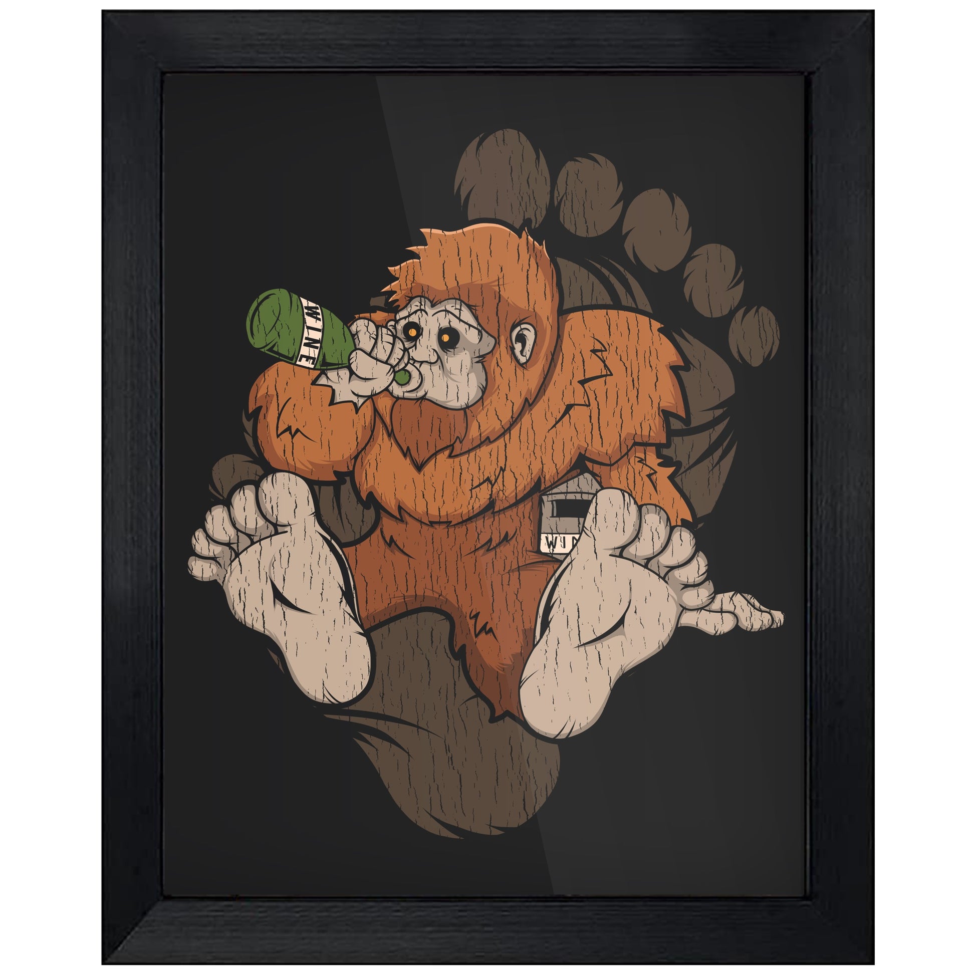 Bigfoot Wine Art - Sasquatch Drinking Wine 8"x10" Wall Art Print