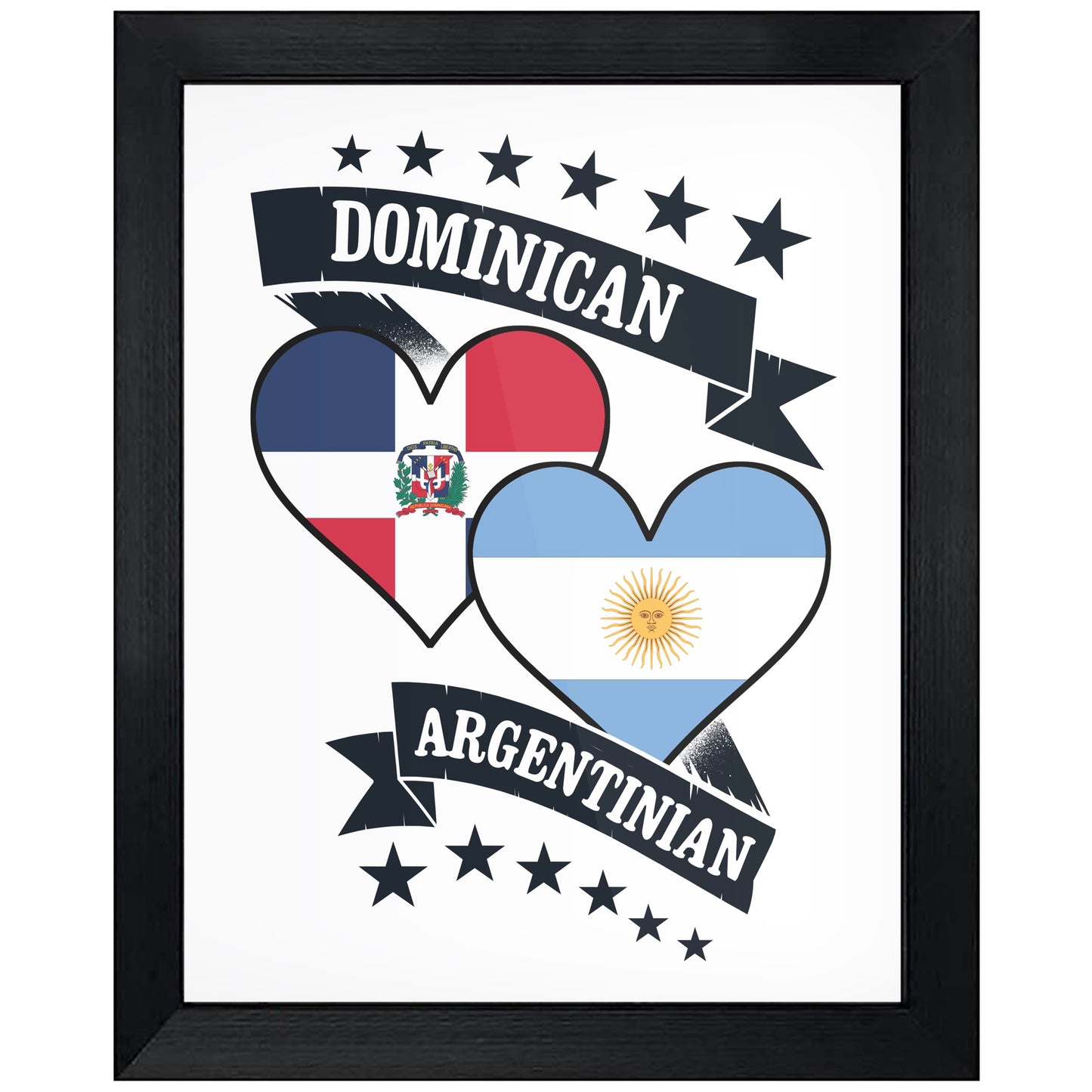 Dominican Argentinian Heart Flags Dominican Republic Argentina 8"x10" Wall Art Print