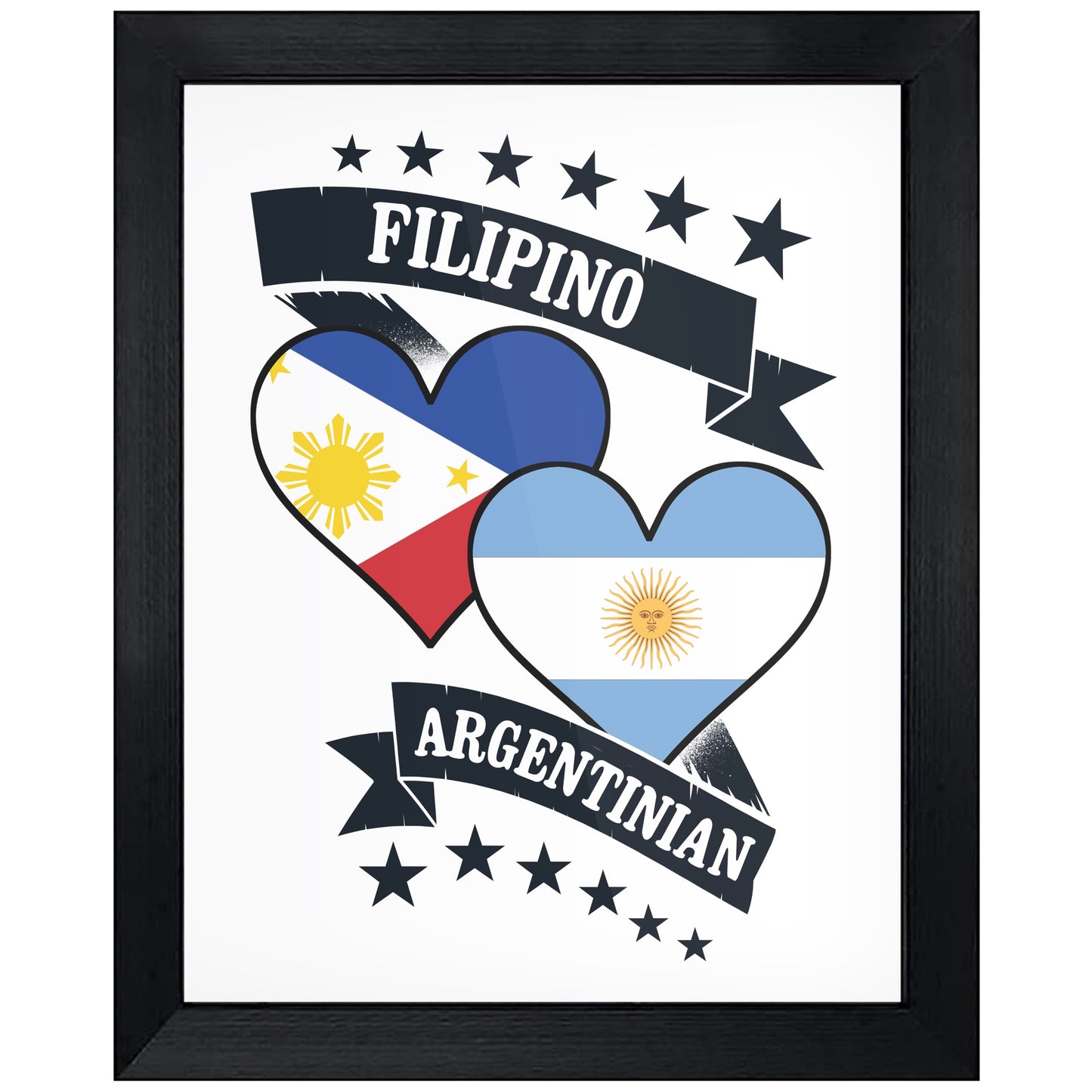 Filipino Argentinian Heart Flags Philippines Argentina 8"x10" Wall Art Print