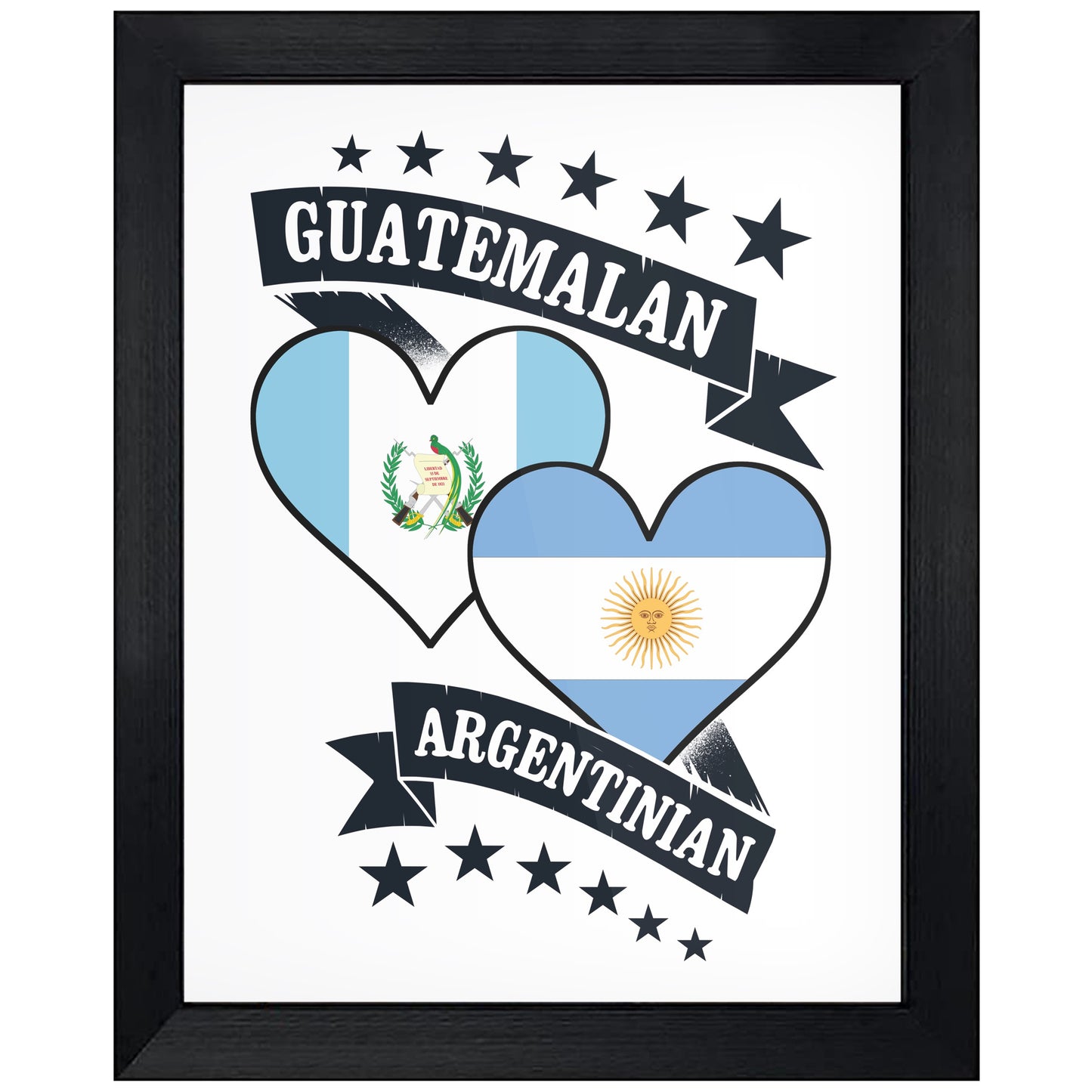Guatemalan Argentinian Heart Flags Guatemala Argentina 8"x10" Wall Art Print