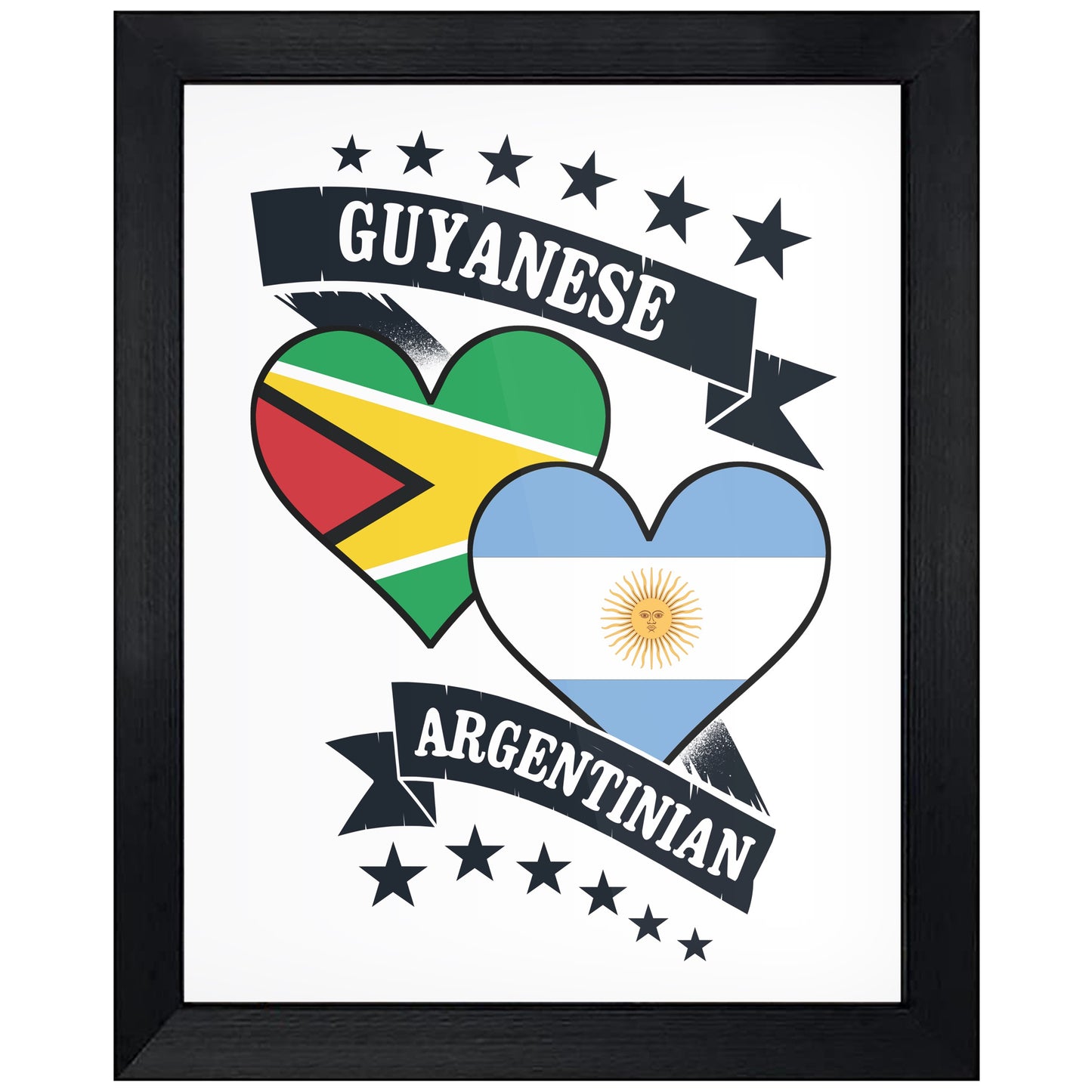 Guyanese Argentinian Heart Flags Guyana Argentina 8"x10" Wall Art Print