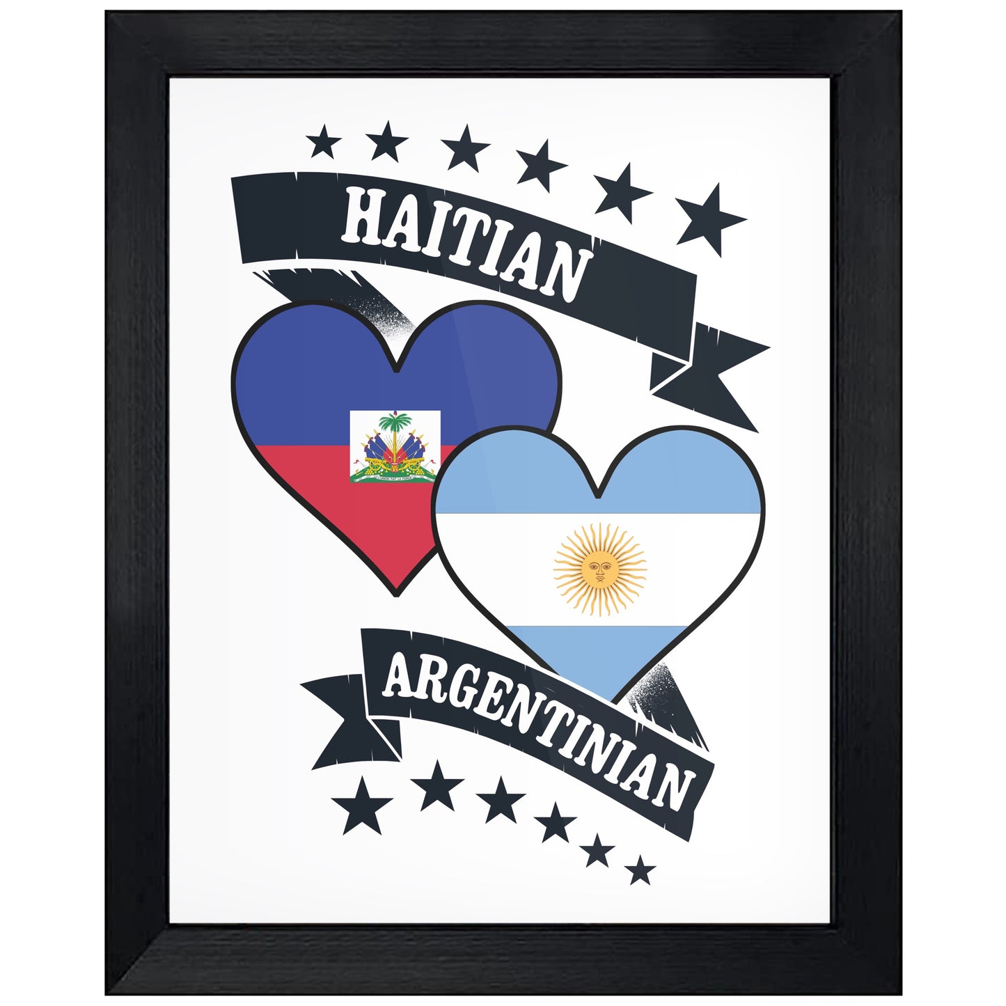 Haitian Argentinian Heart Flags Haiti Argentina 8"x10" Wall Art Print