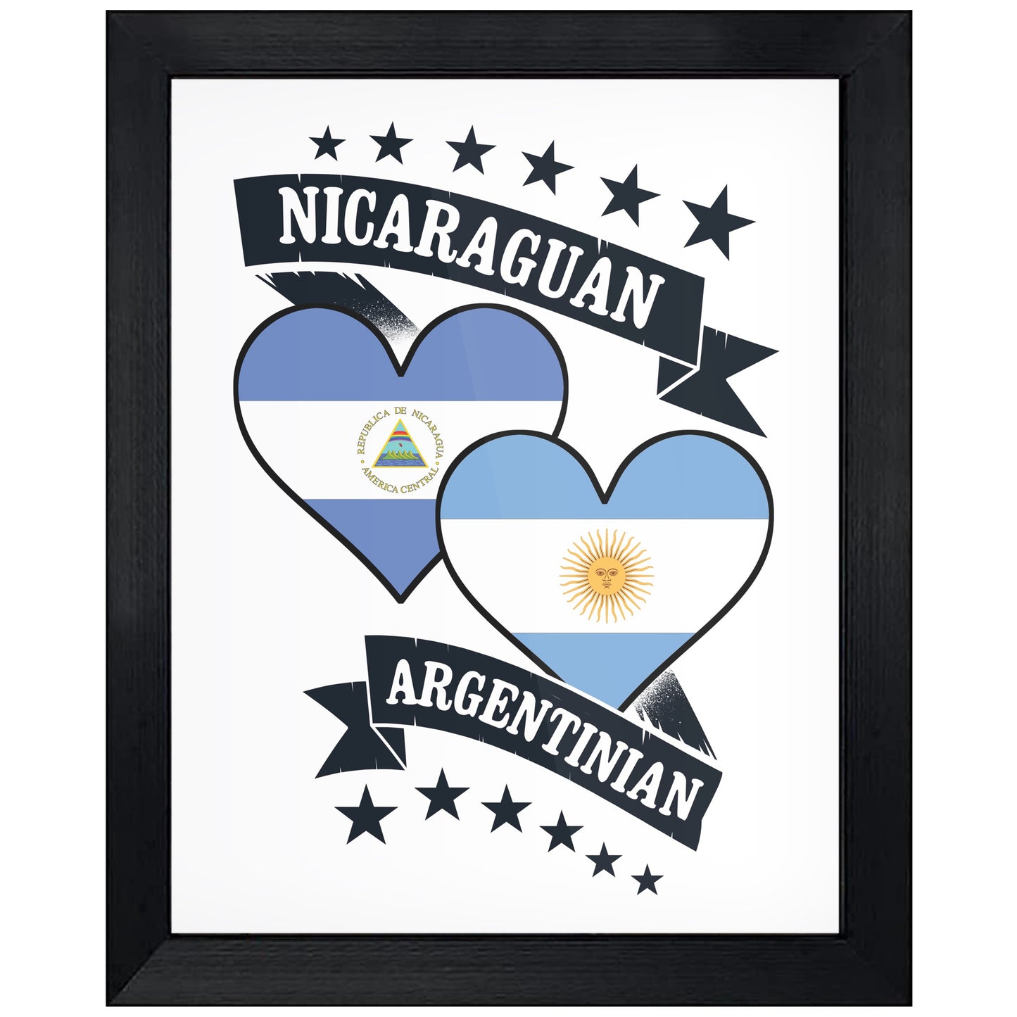 Nicaraguan Argentinian Heart Flags Nicaragua Argentina 8"x10" Wall Art Print