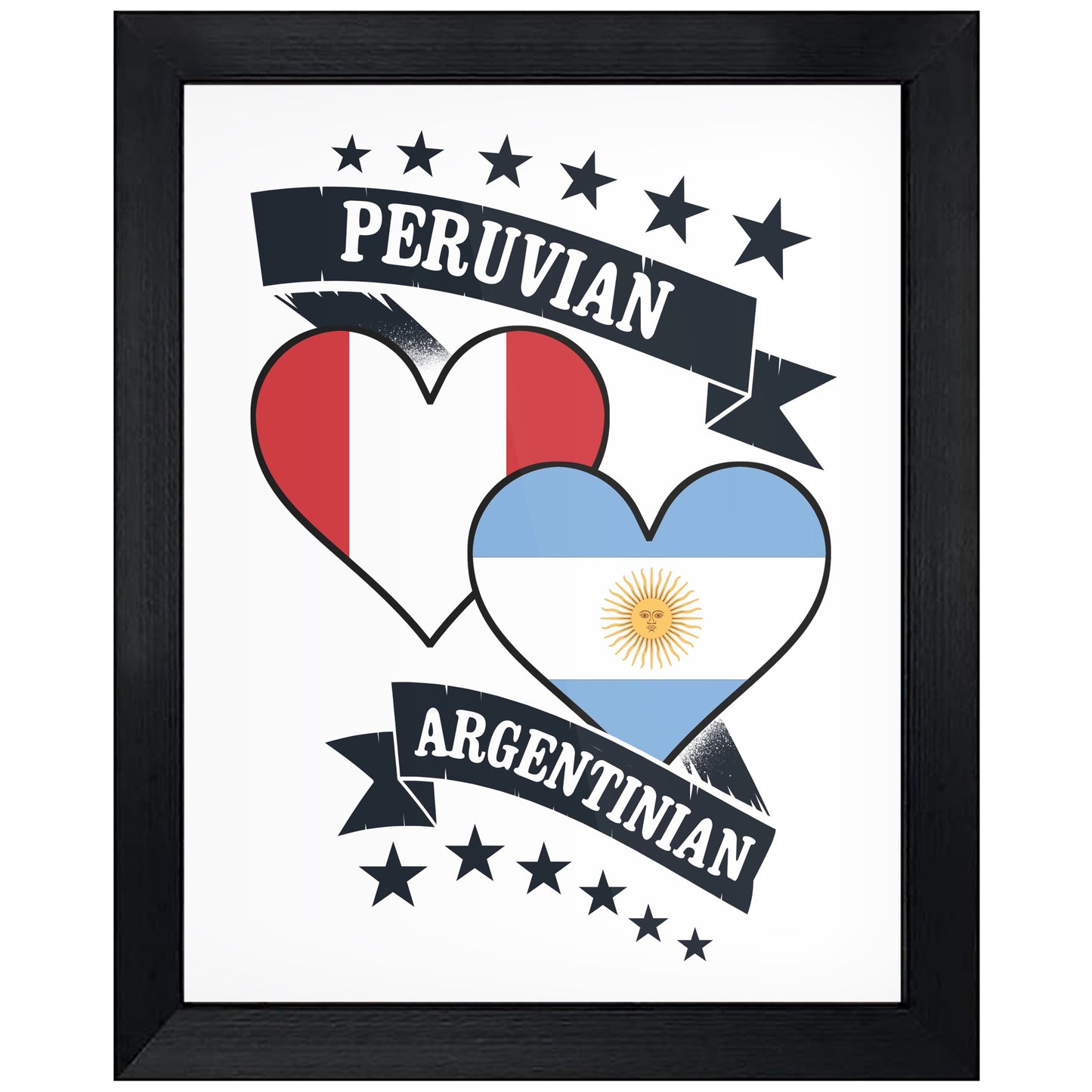 Peruvian Argentinian Heart Flags Peru Argentina 8"x10" Wall Art Print