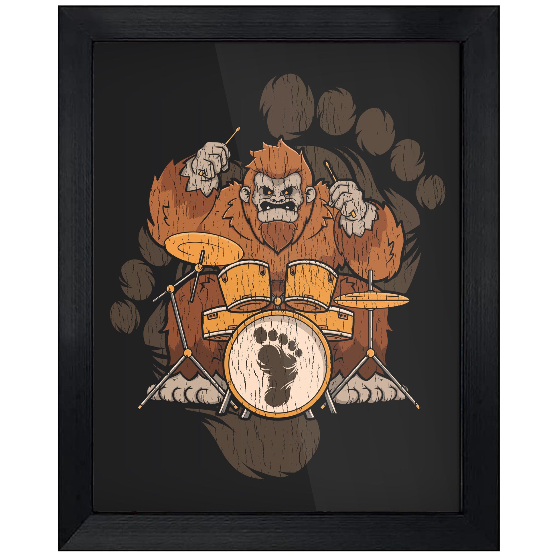 Bigfoot Drummer Art - Sasquatch Playing Drums 8"x10" Wall Art Print
