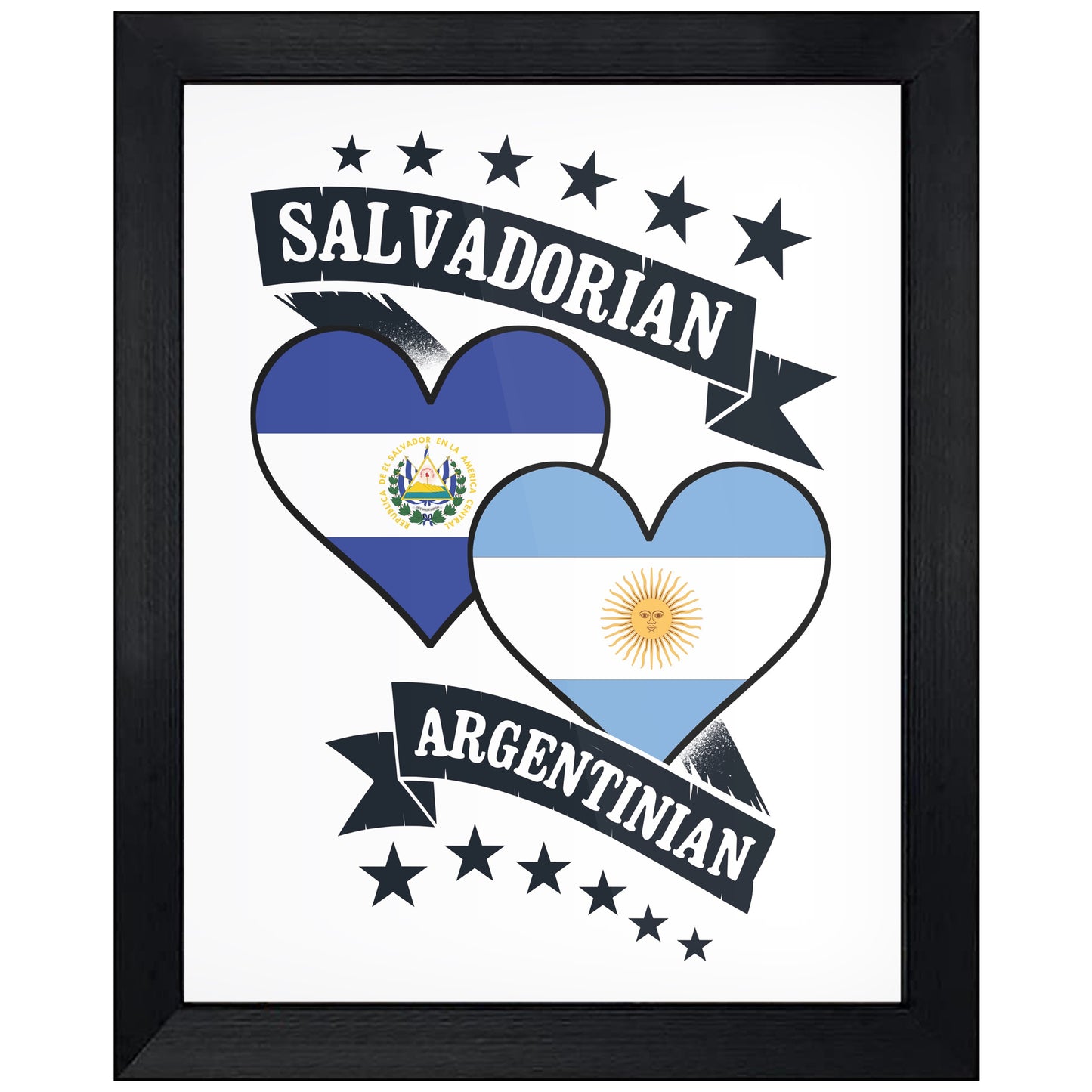Salvadorian Argentinian Heart Flags El Salvador Argentina 8"x10" Wall Art Print