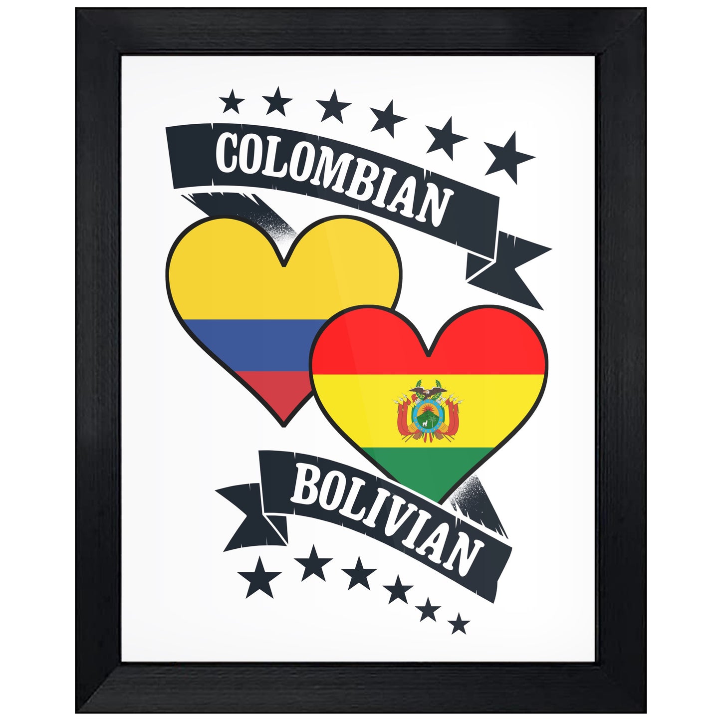 Colombian Bolivian Heart Flags Colombia Bolivia 8"x10" Wall Art Print
