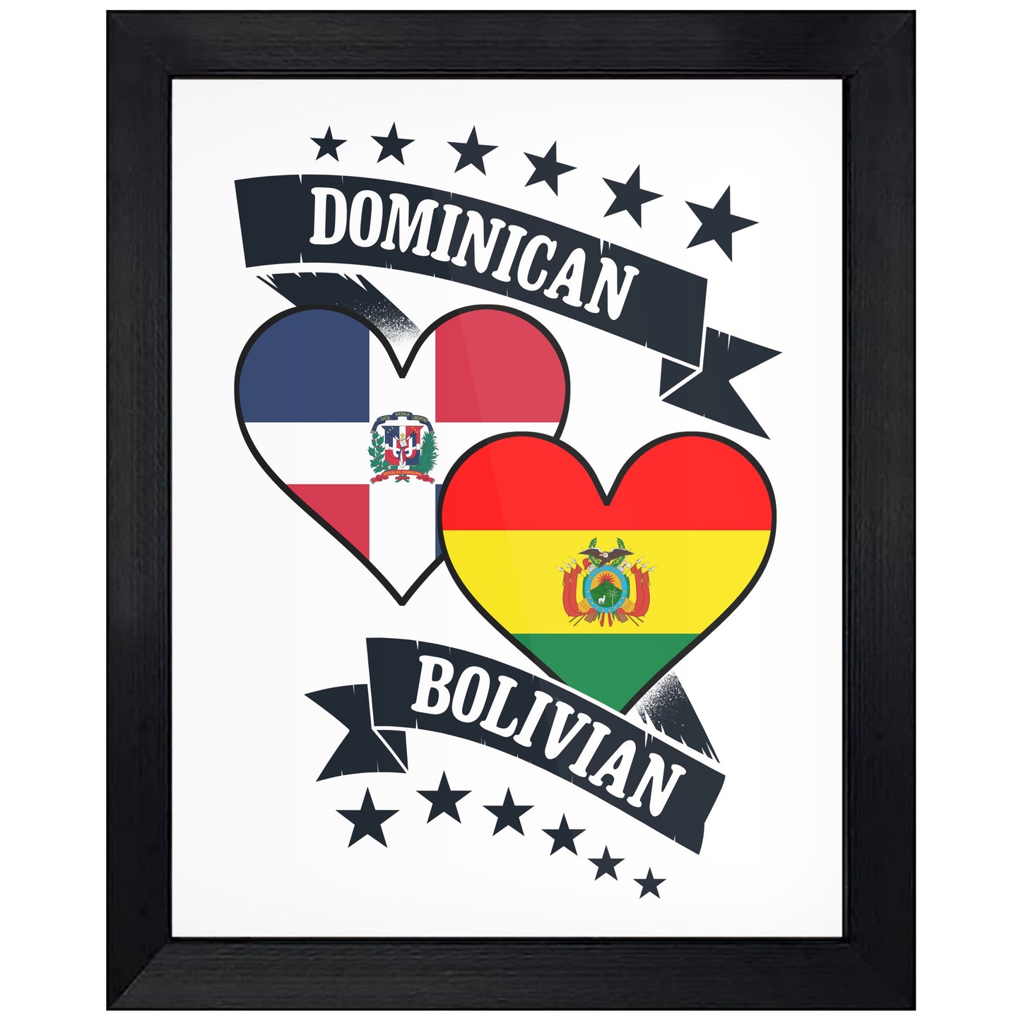 Dominican Bolivian Heart Flags Dominican Republic Bolivia 8"x10" Wall Art Print
