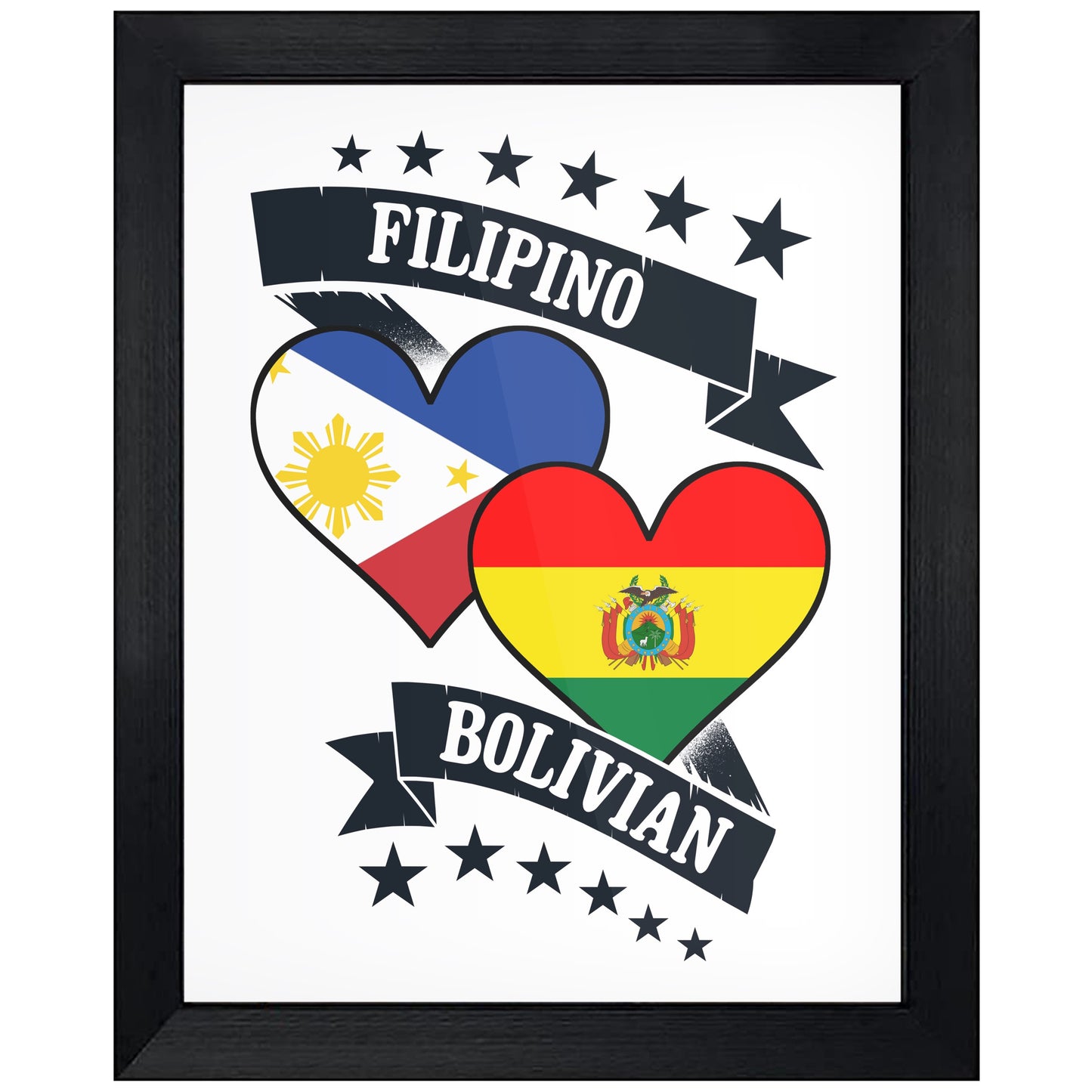 Filipino Bolivian Heart Flags Philippines Bolivia 8"x10" Wall Art Print
