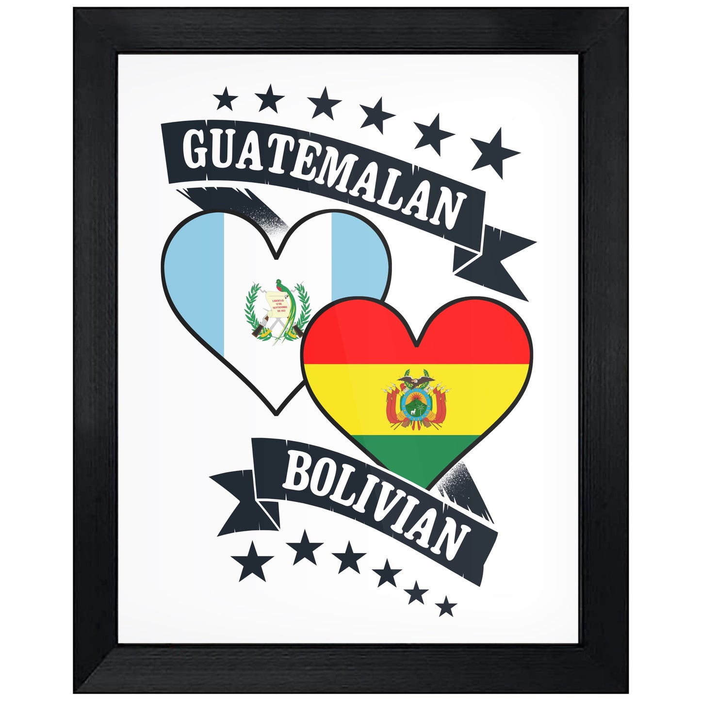 Guatemalan Bolivian Heart Flags Guatemala Bolivia 8"x10" Wall Art Print