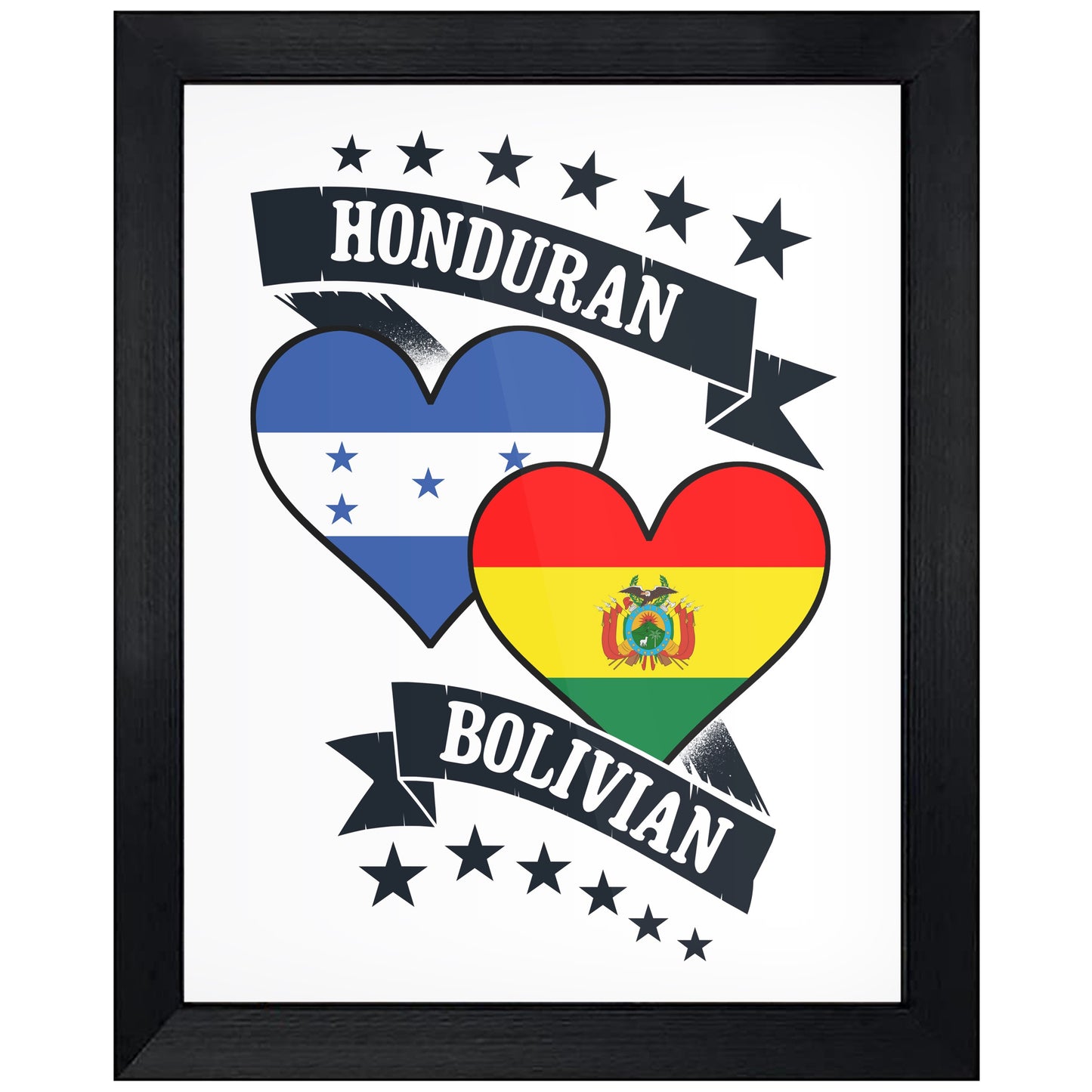Honduran Bolivian Heart Flags Honduras Bolivia 8"x10" Wall Art Print