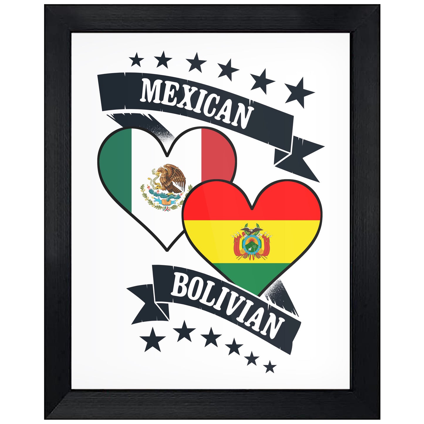 Mexican Bolivian Heart Flags Mexico Bolivia 8"x10" Wall Art Print