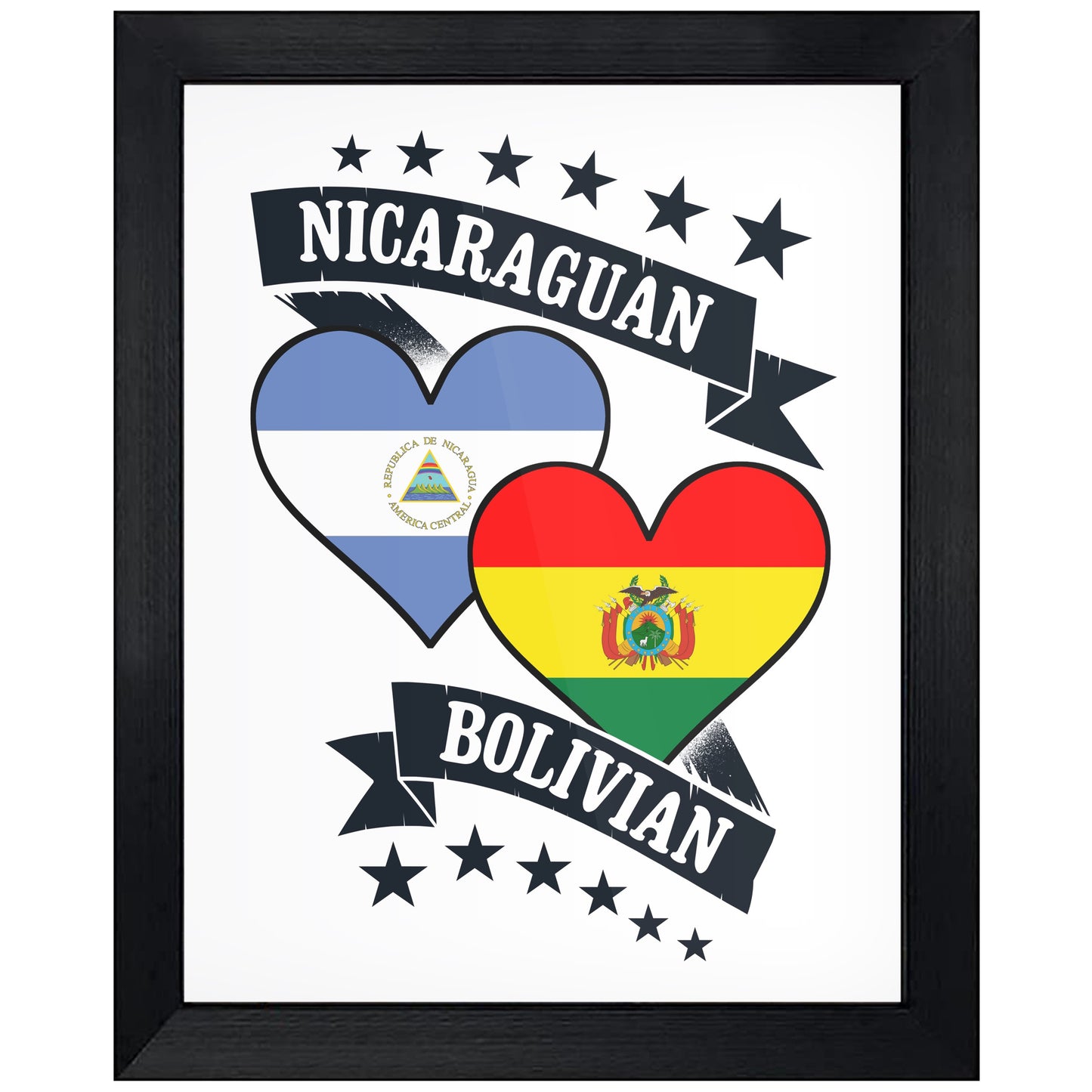 Nicaraguan Bolivian Heart Flags Nicaragua Bolivia 8"x10" Wall Art Print