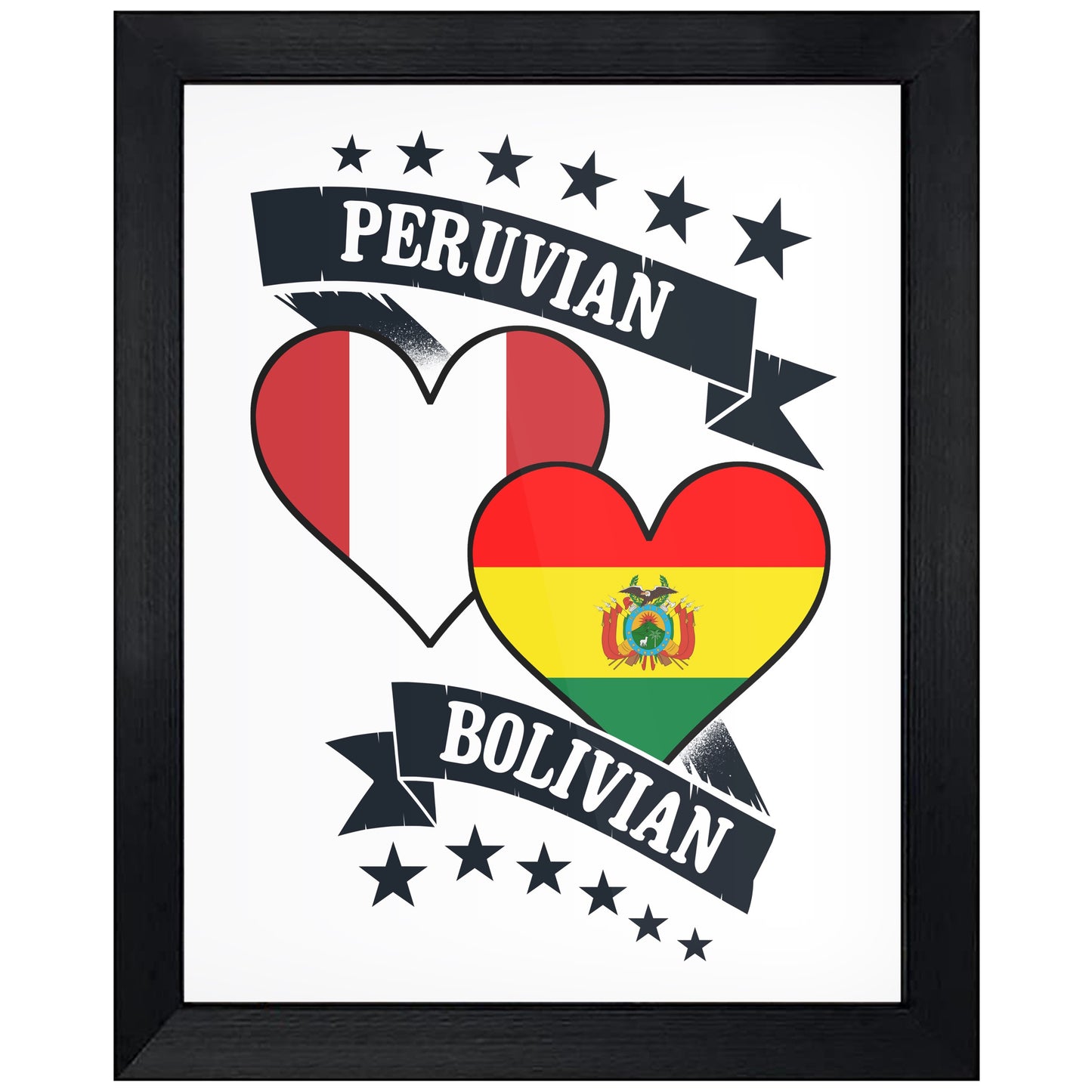 Peruvian Bolivian Heart Flags Peru Bolivia 8"x10" Wall Art Print