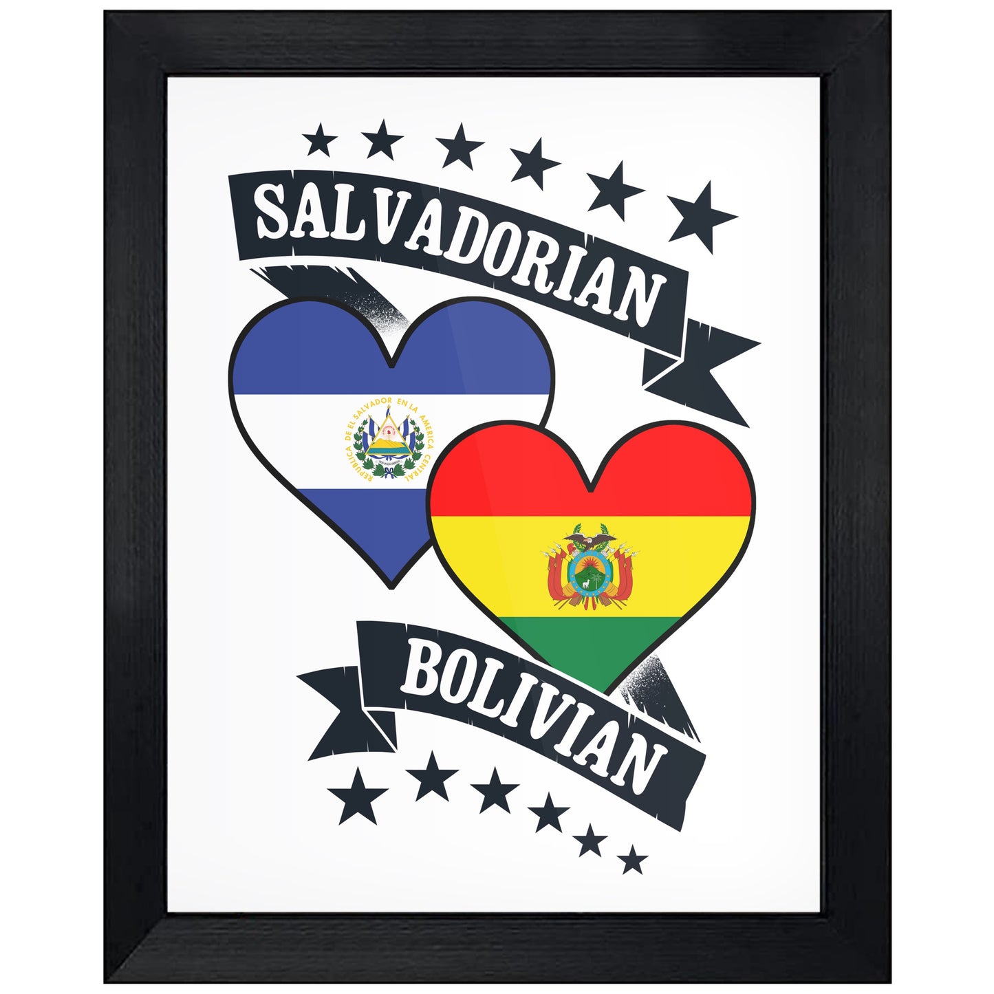 Salvadorian Bolivian Heart Flags El Salvador Bolivia 8"x10" Wall Art Print