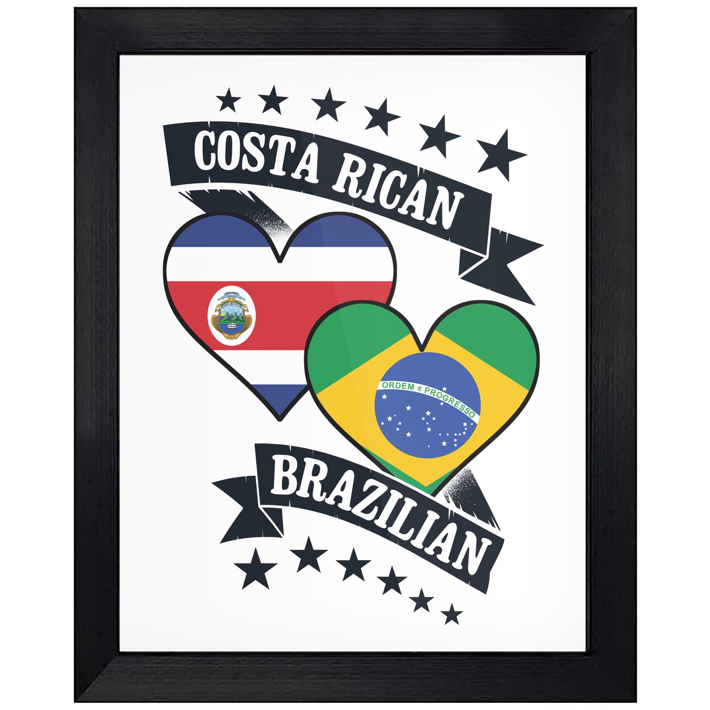 Costa Rican Brazilian Heart Flags Costa Rica Brazil 8"x10" Wall Art Print