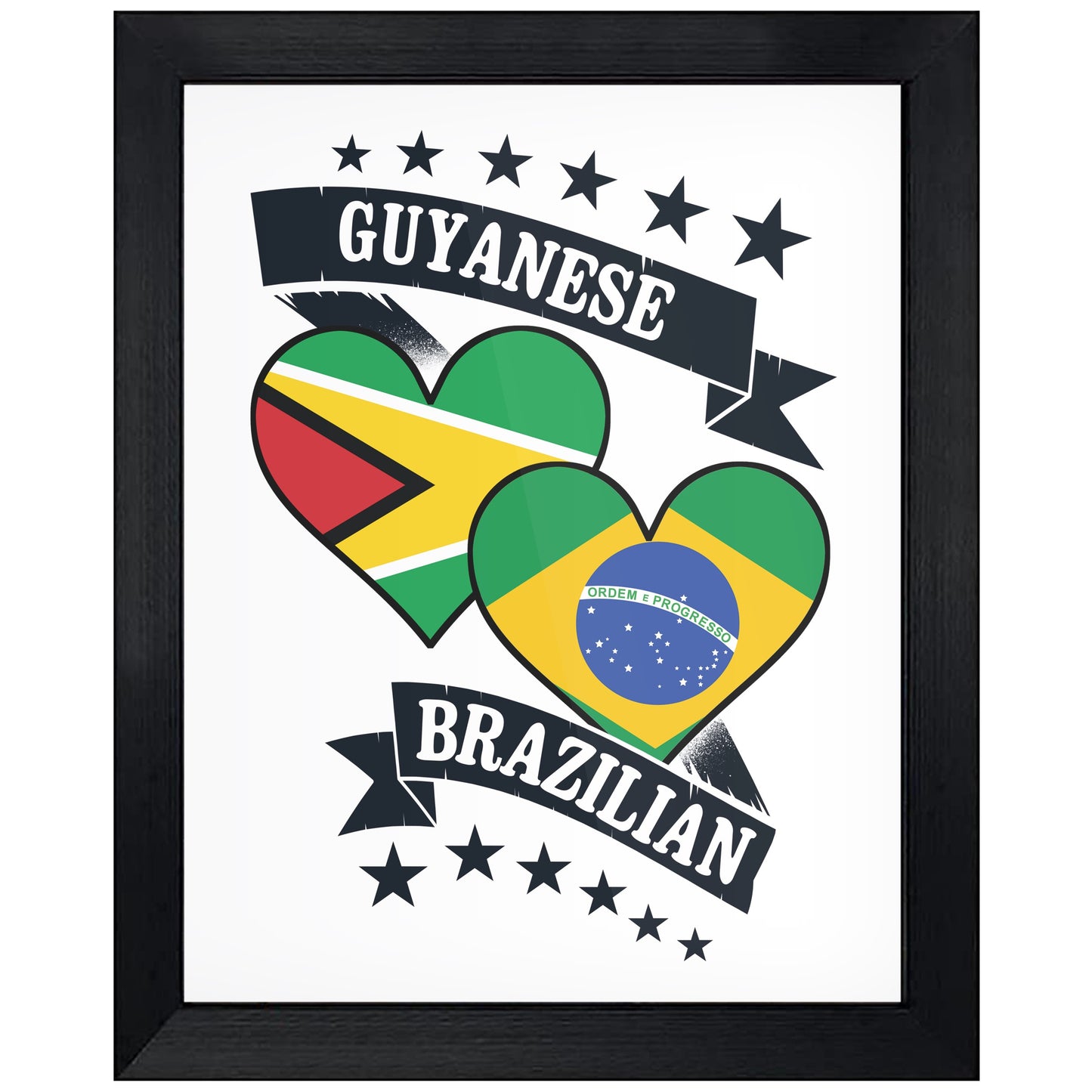 Guyanese Brazilian Heart Flags Guyana Brazil 8"x10" Wall Art Print