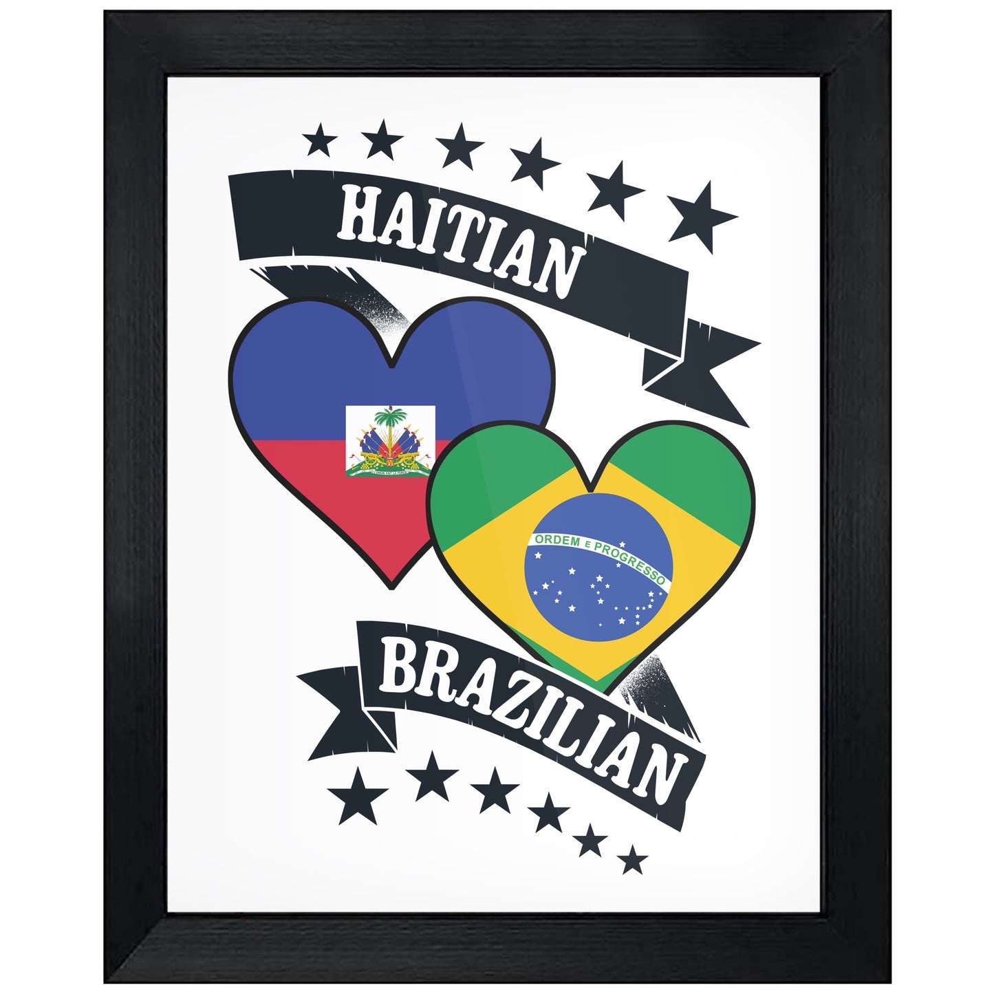 Haitian Brazilian Heart Flags Haiti Brazil 8"x10" Wall Art Print