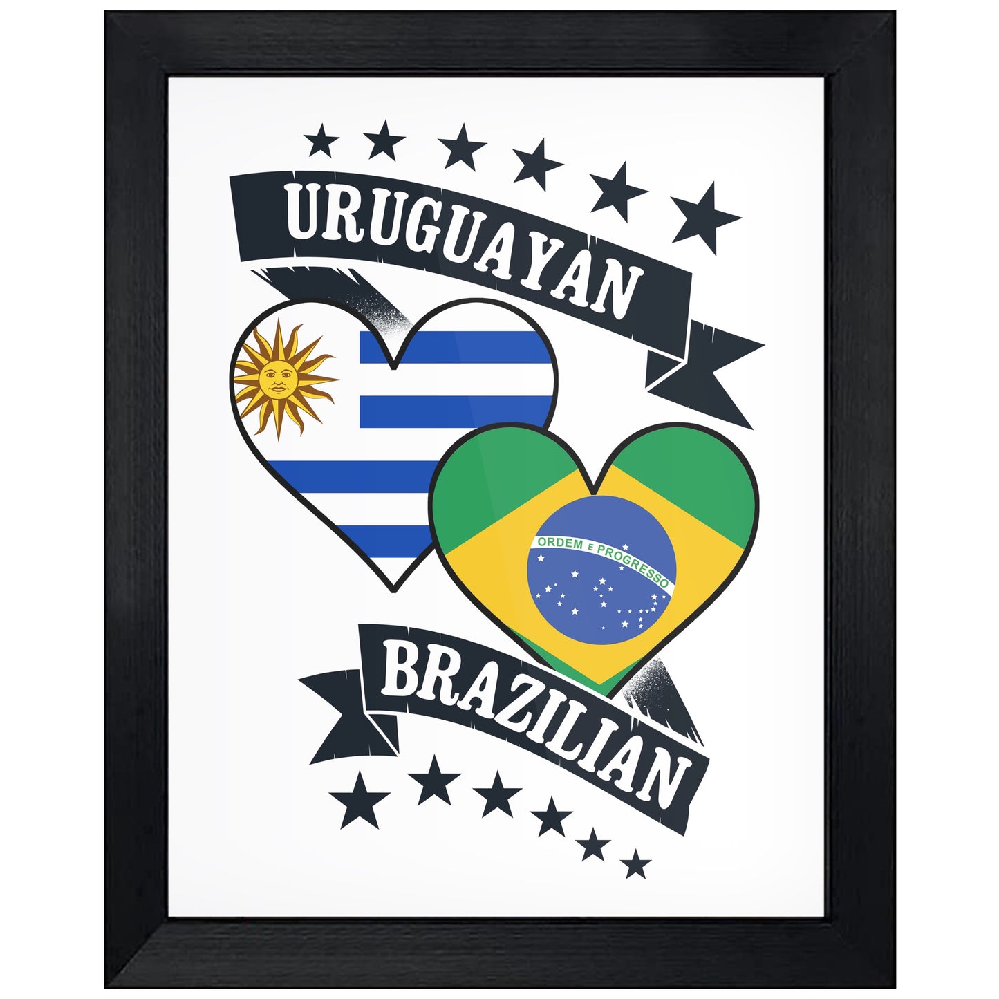 Uruguayan Brazilian Heart Flags Uruguay Brazil 8"x10" Wall Art Print