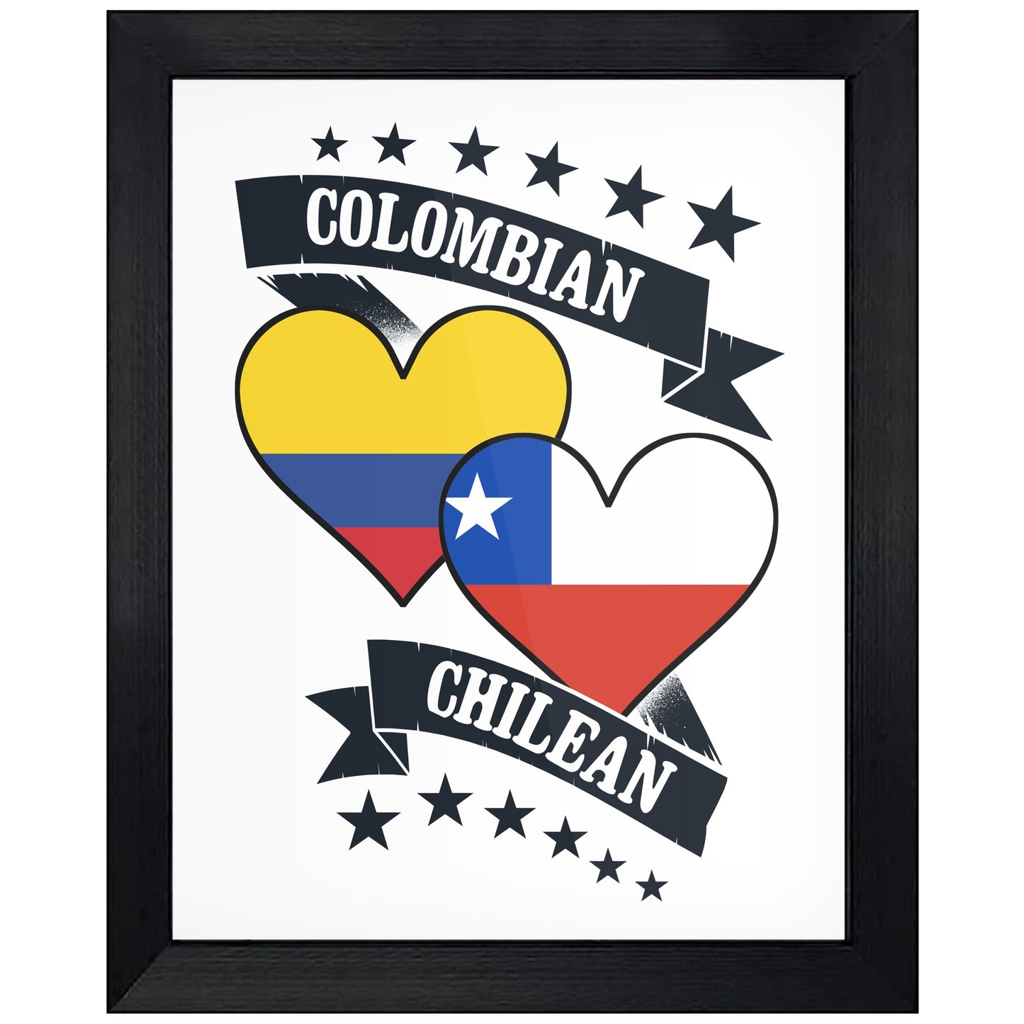 Colombian Chilean Heart Flags Colombia Chile 8"x10" Wall Art Print