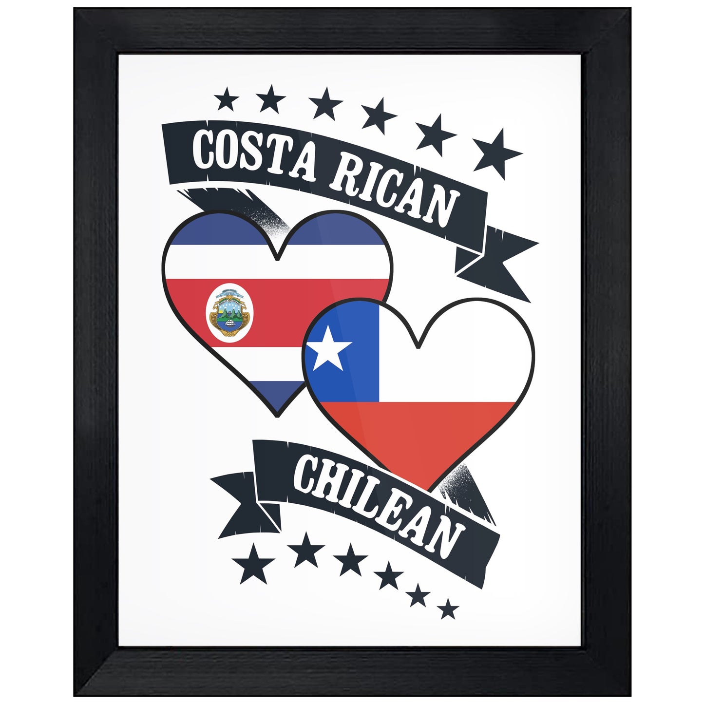 Costa Rican Chilean Heart Flags Costa Rica Chile 8"x10" Wall Art Print