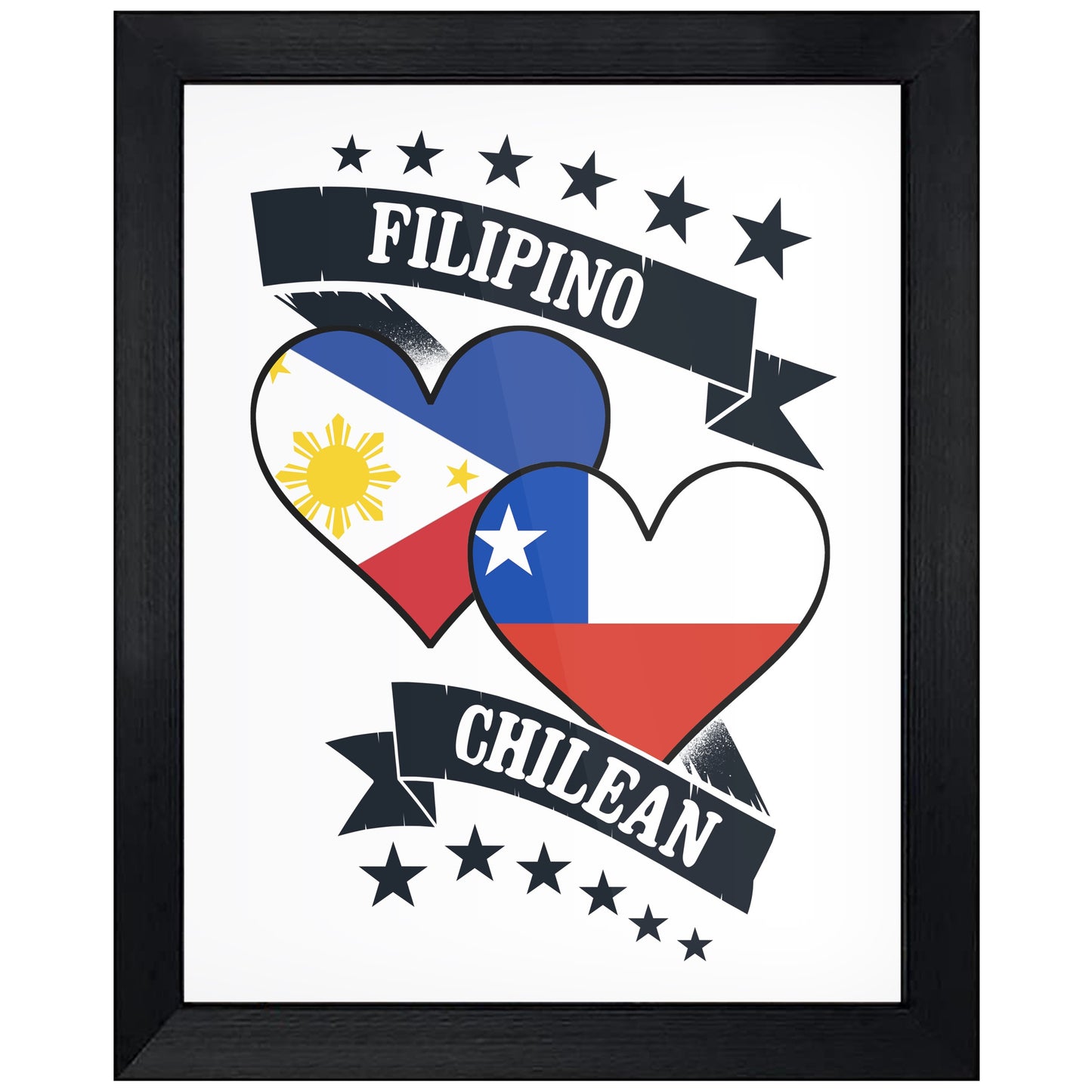 Filipino Chilean Heart Flags Philippines Chile 8"x10" Wall Art Print