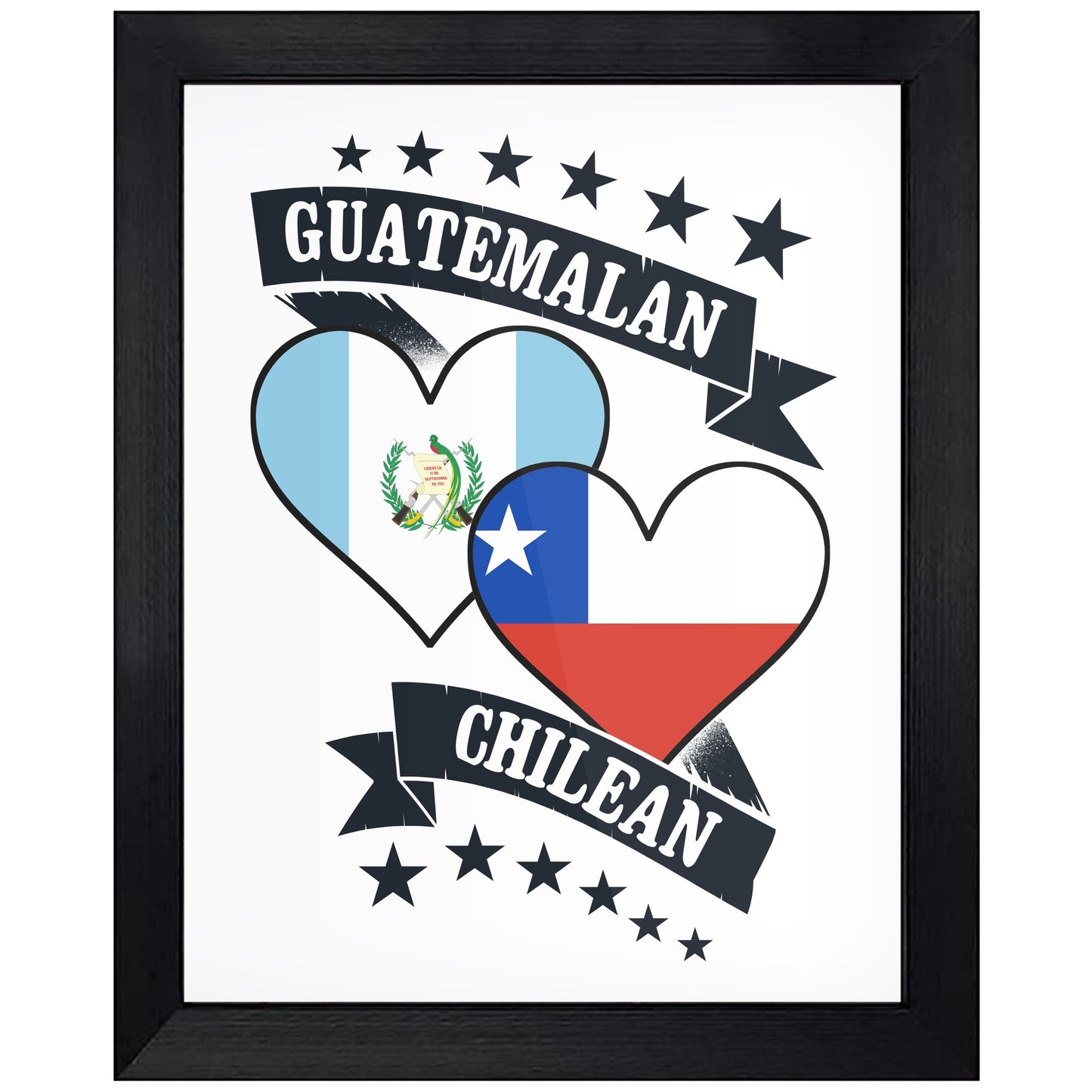 Guatemalan Chilean Heart Flags Guatemala Chile 8"x10" Wall Art Print