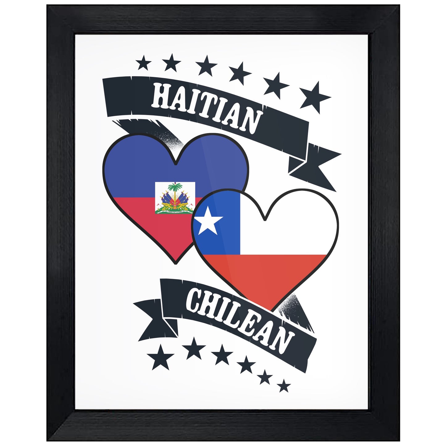Haitian Chilean Heart Flags Haiti Chile 8"x10" Wall Art Print