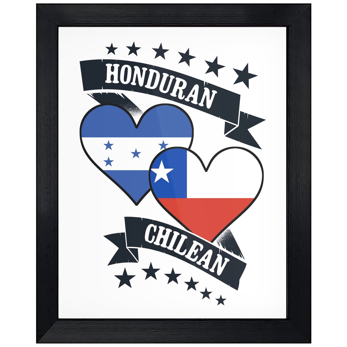 Honduran Chilean Heart Flags Honduras Chile 8"x10" Wall Art Print