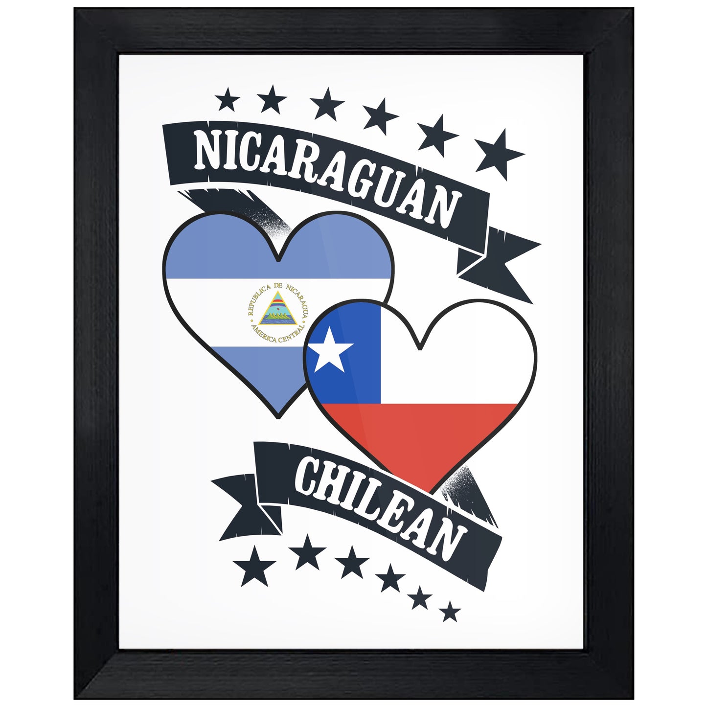 Nicaraguan Chilean Heart Flags Nicaragua Chile 8"x10" Wall Art Print