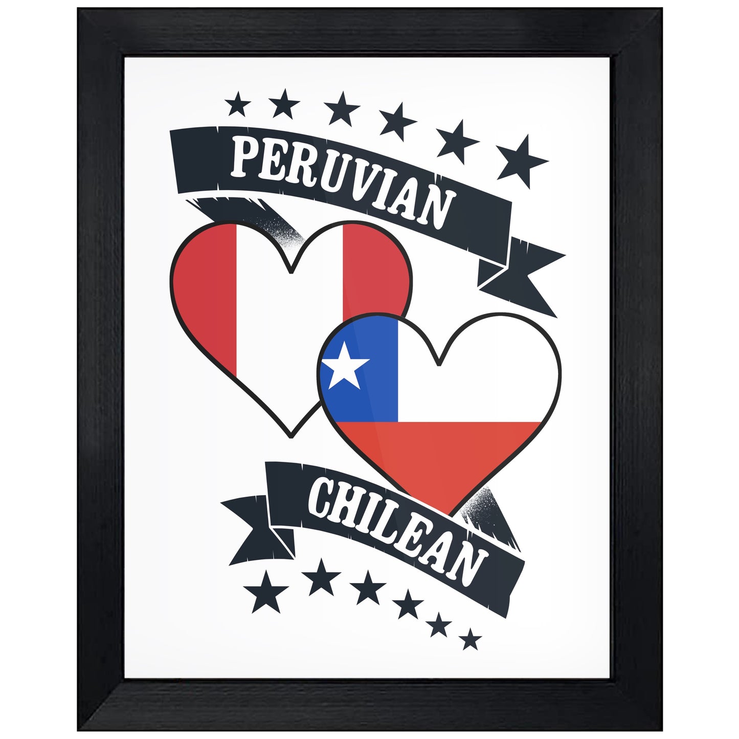Peruvian Chilean Heart Flags Peru Chile 8"x10" Wall Art Print