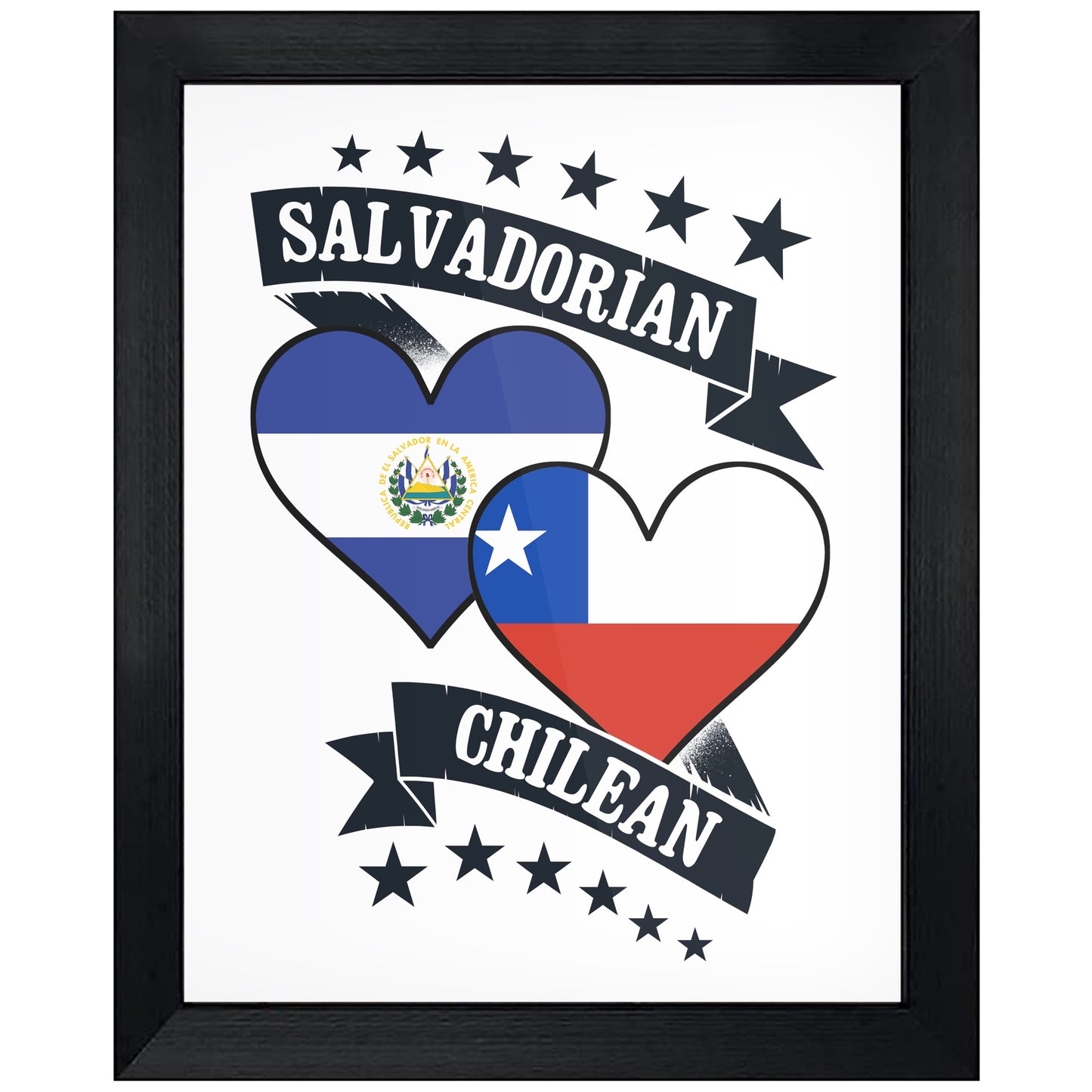 Salvadorian Chilean Heart Flags El Salvador Chile 8"x10" Wall Art Print