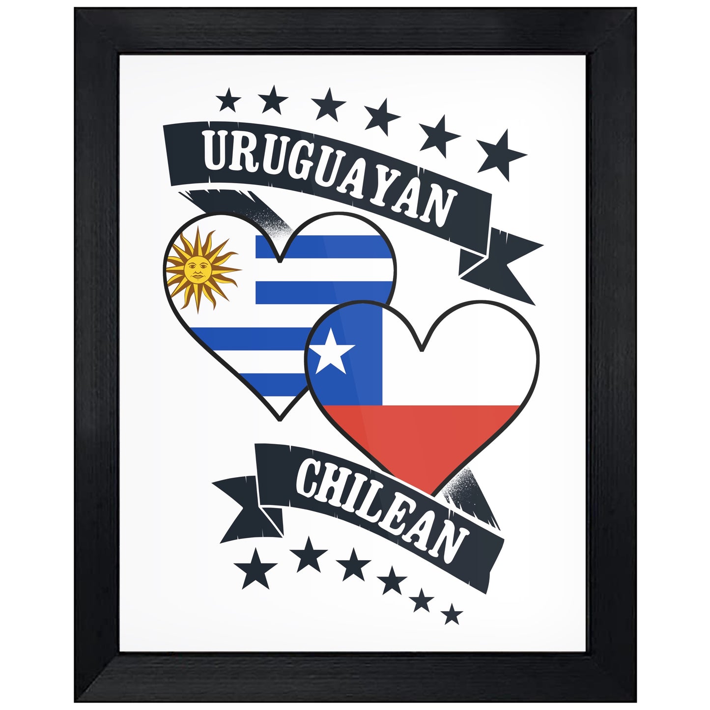 Uruguayan Chilean Heart Flags Uruguay Chile 8"x10" Wall Art Print