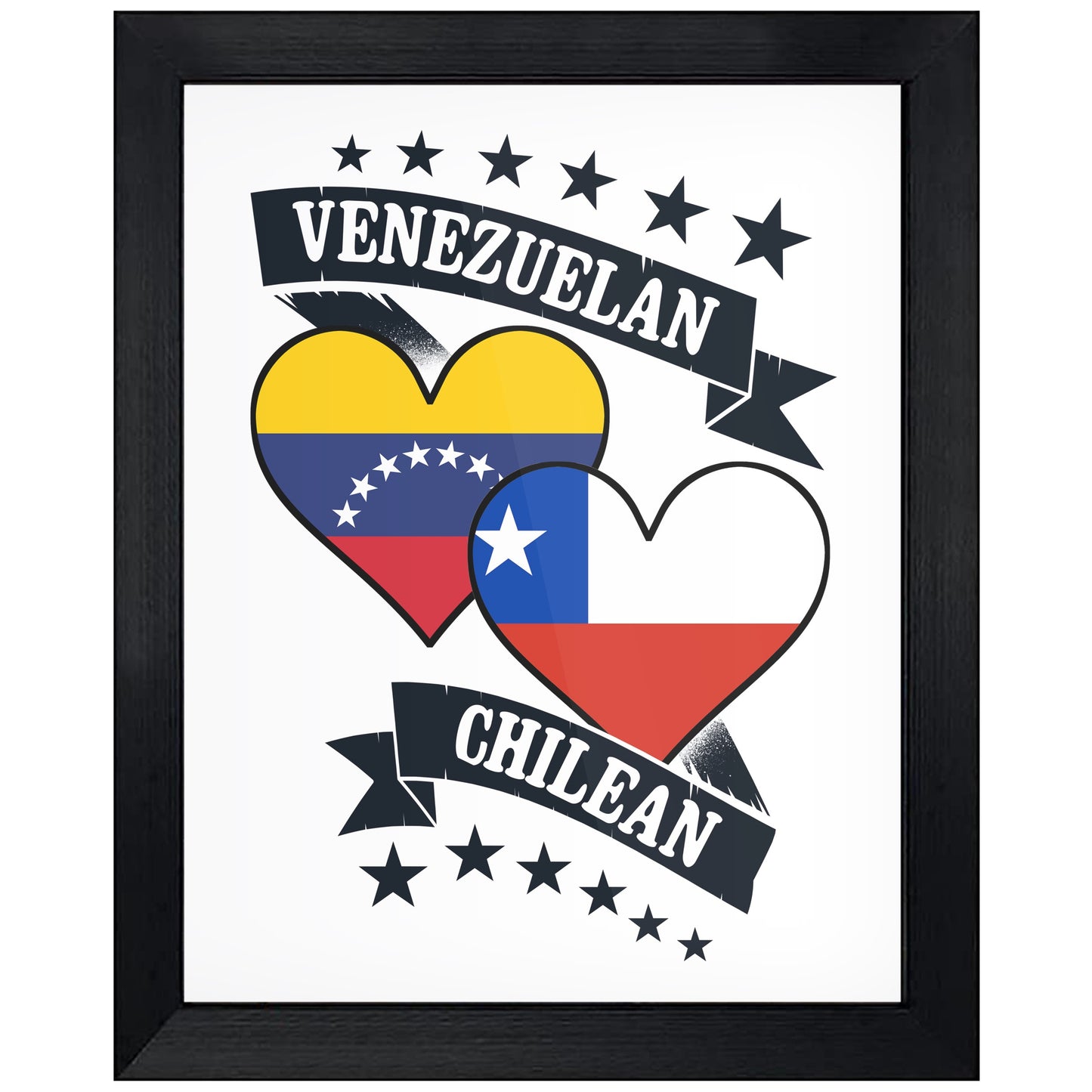 Venezuelan Chilean Heart Flags Venezuela Chile 8"x10" Wall Art Print