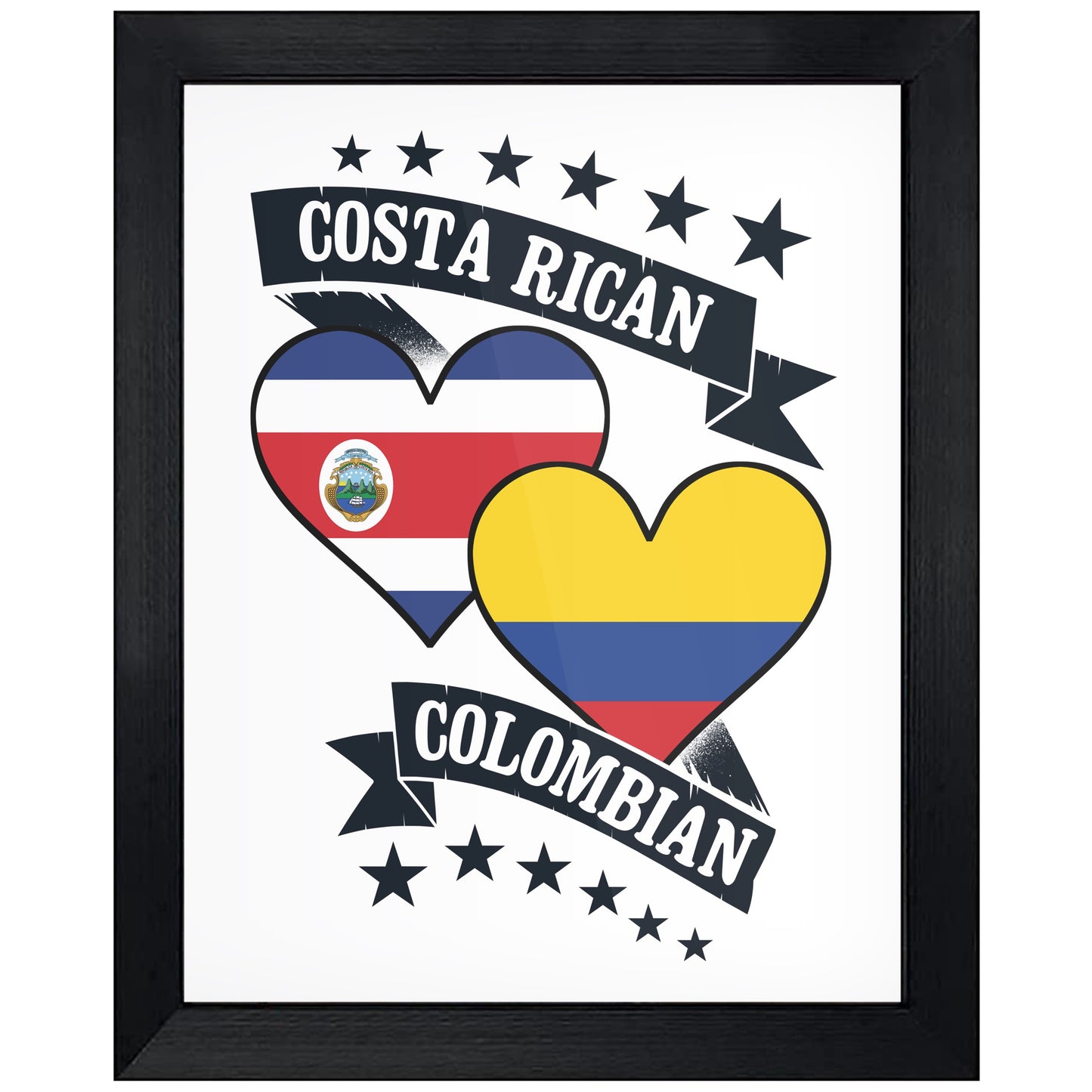 Costa Rican Colombian Heart Flags Costa Rica Colombia 8"x10" Wall Art Print