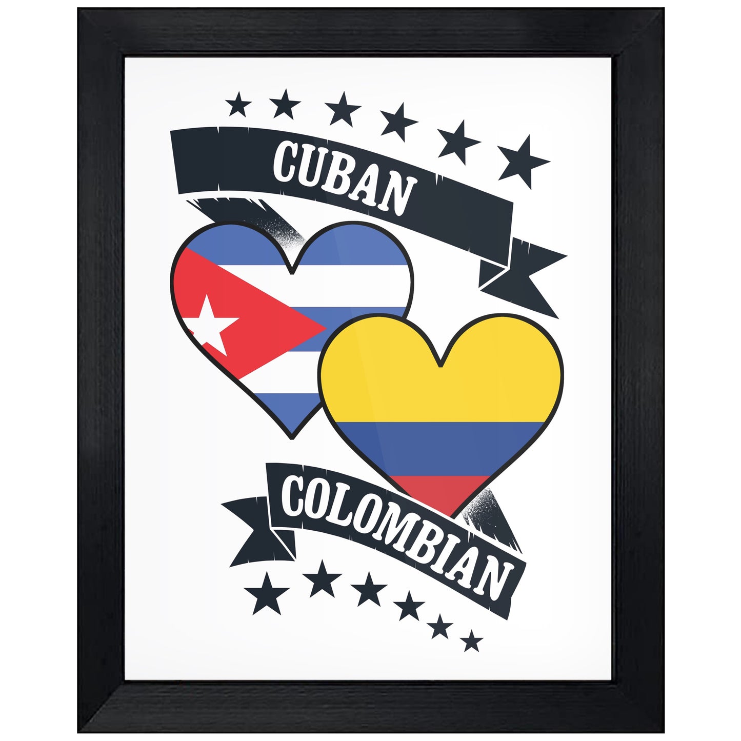 Cuban Colombian Heart Flags Cuba Colombia 8"x10" Wall Art Print