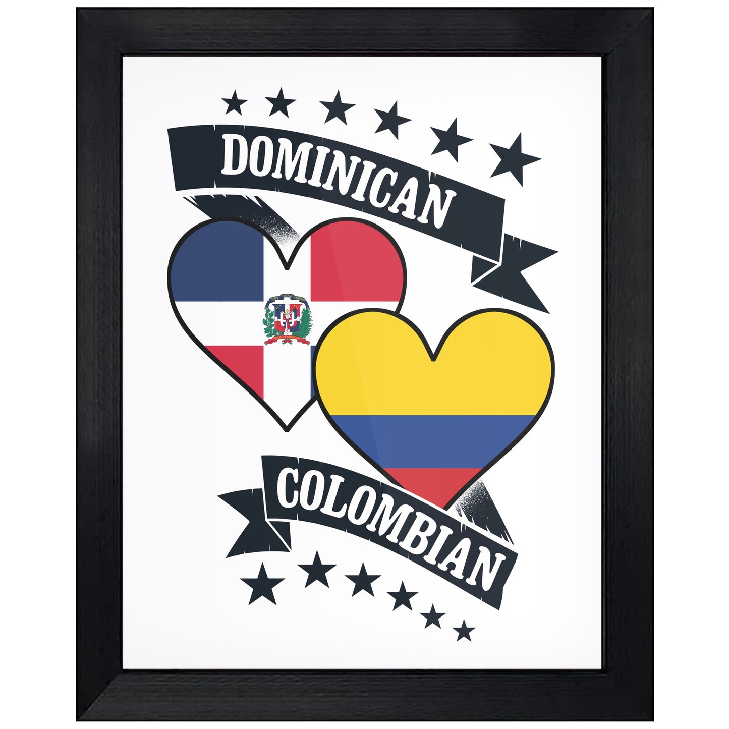 Dominican Colombian Heart Flags Dominican Republic Colombia 8"x10" Wall Art Print