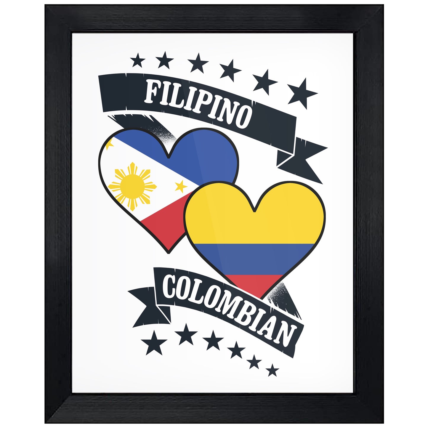 Filipino Colombian Heart Flags Philippines Colombia 8"x10" Wall Art Print