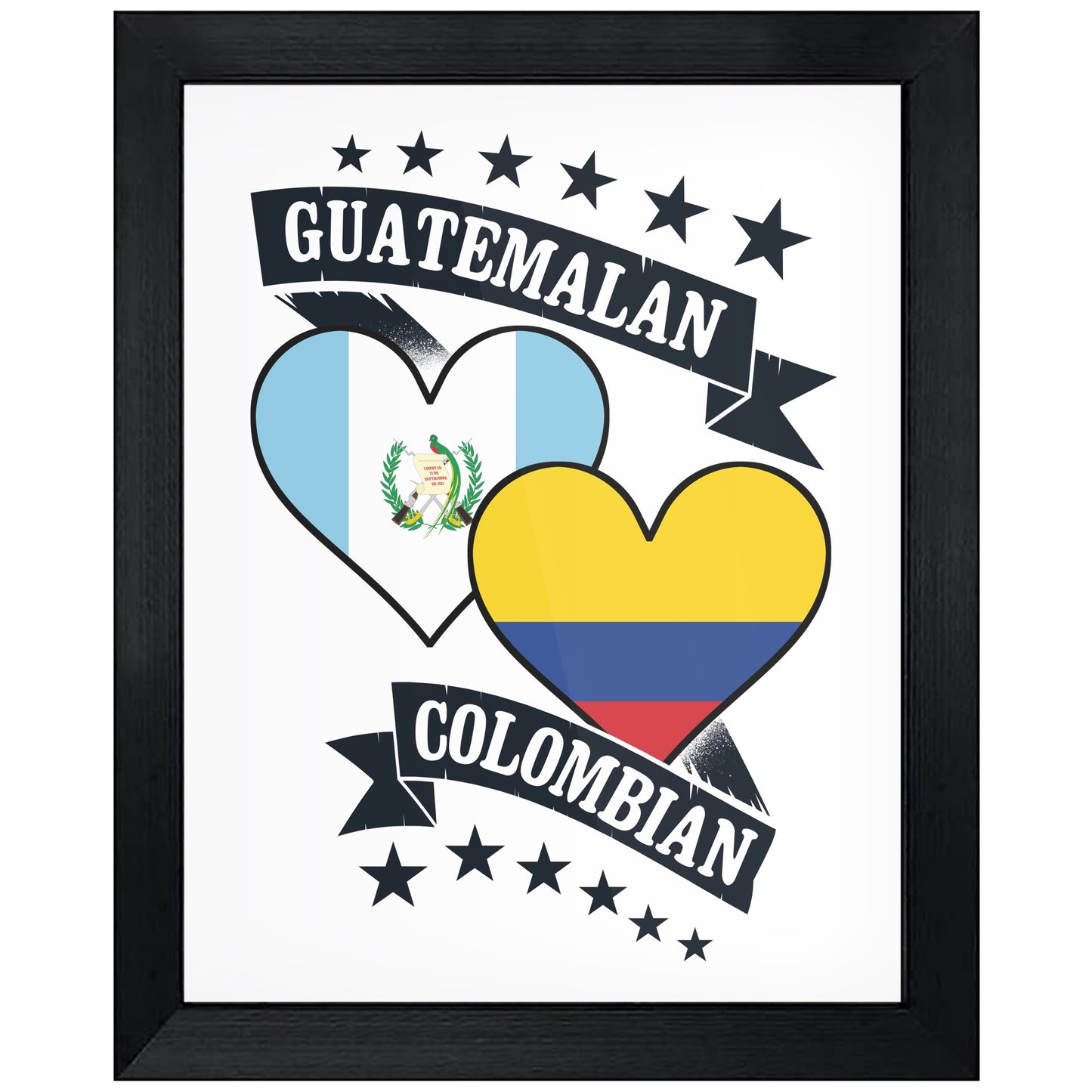 Guatemalan Colombian Heart Flags Guatemala Colombia 8"x10" Wall Art Print