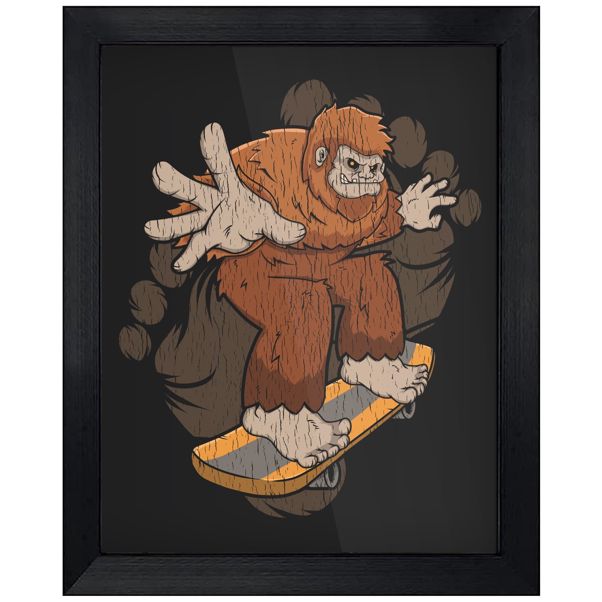 Bigfoot Skateboarding Art - Sasquatch Riding Skateboard 8"x10" Wall Art Print