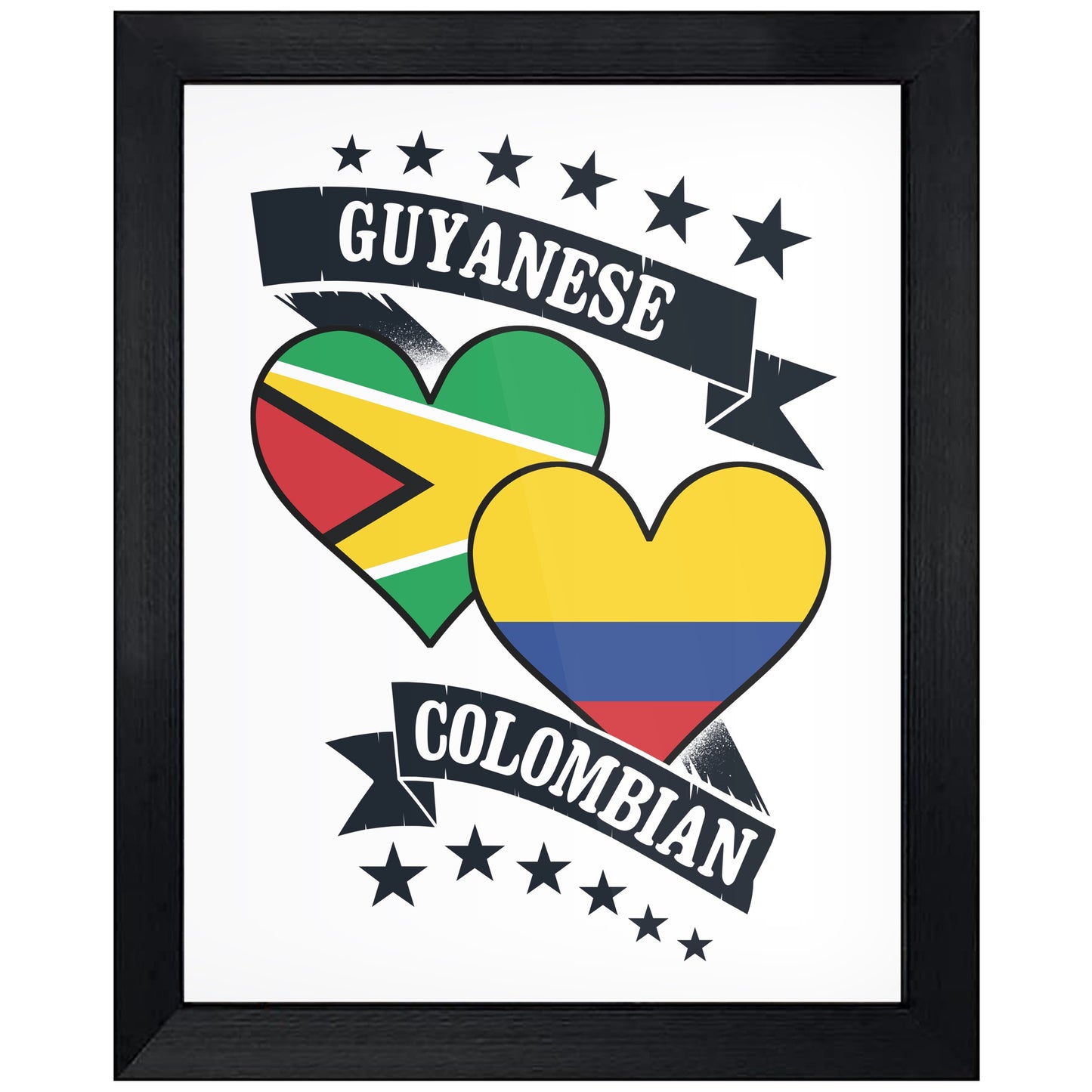 Guyanese Colombian Heart Flags Guyana Colombia 8"x10" Wall Art Print